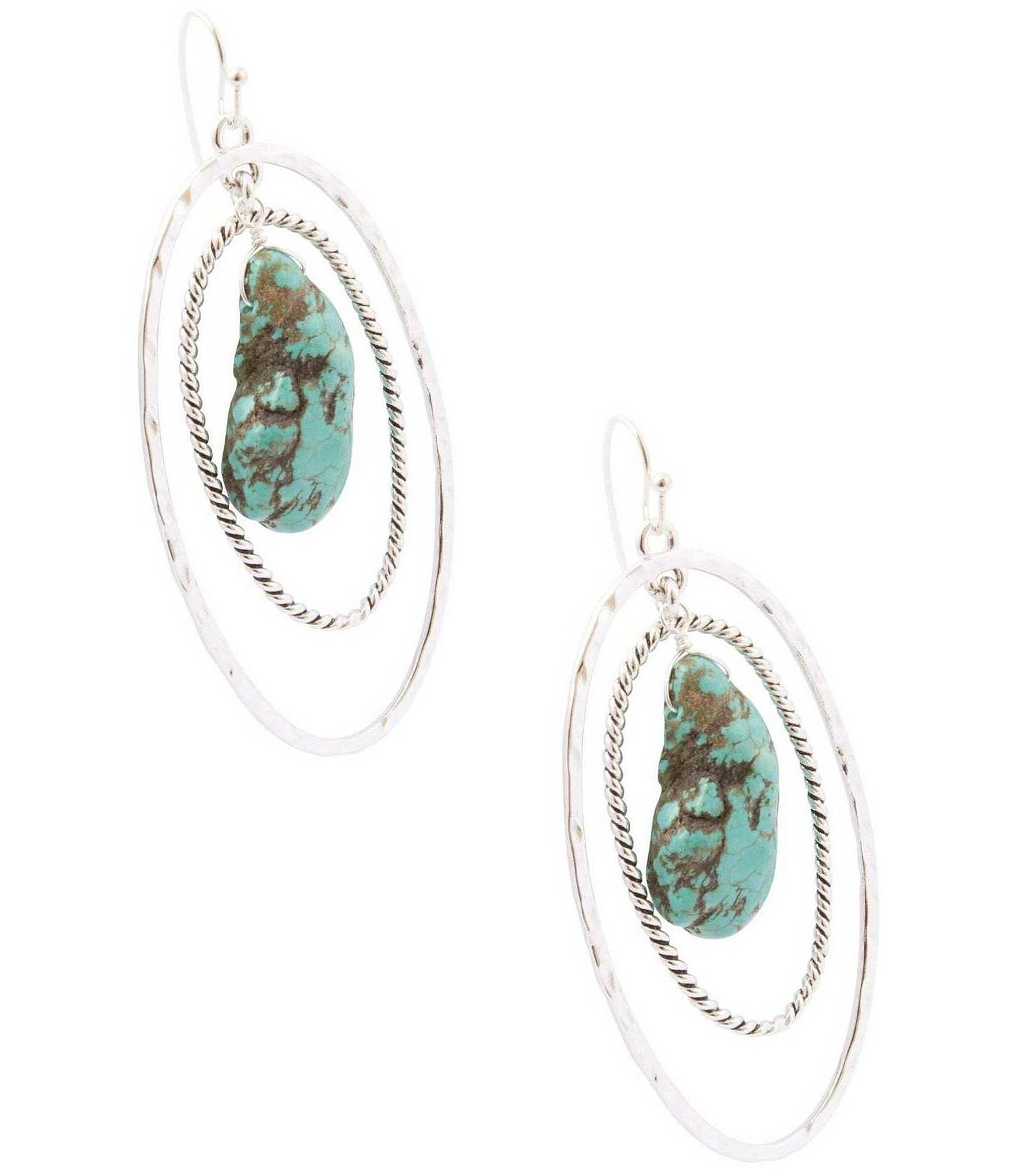 Barse Desert Halo Turquoise Magnesite Statement Drop Earrings
