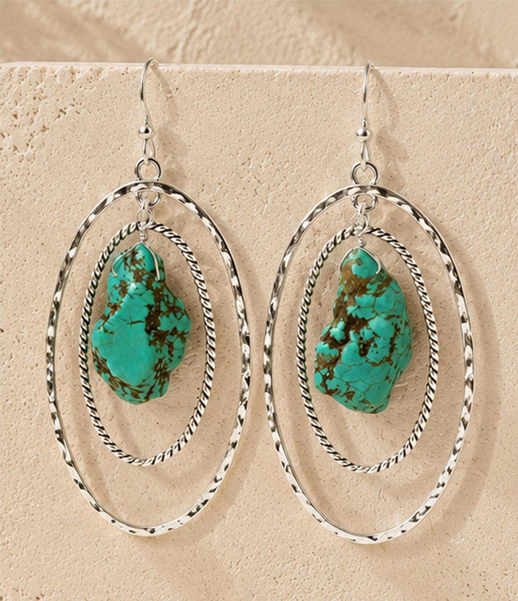 Barse Desert Halo Turquoise Magnesite Statement Drop Earrings