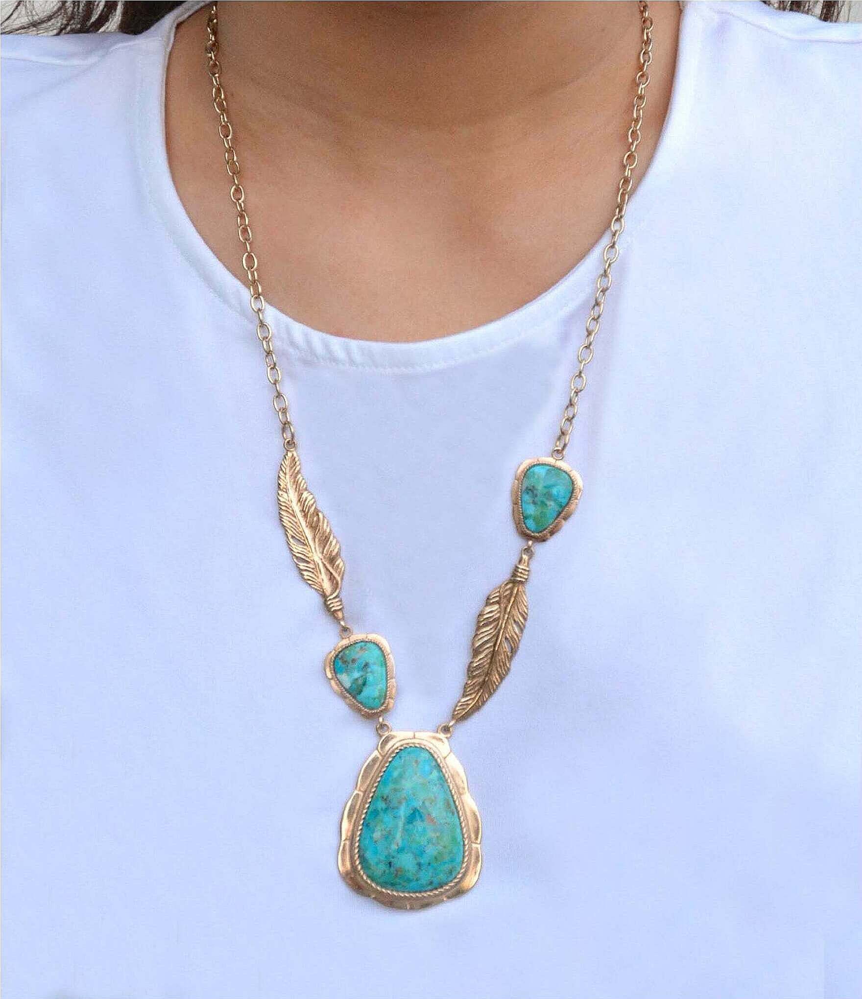 Barse Desert Plume Genuine Turquoise Feather Short Pendant Necklace