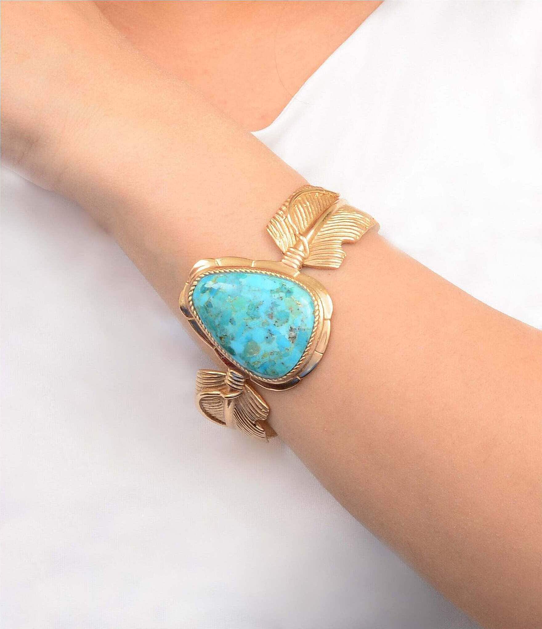 Barse Desert Plume Genuine Turquoise Statement Cuff Bracelet