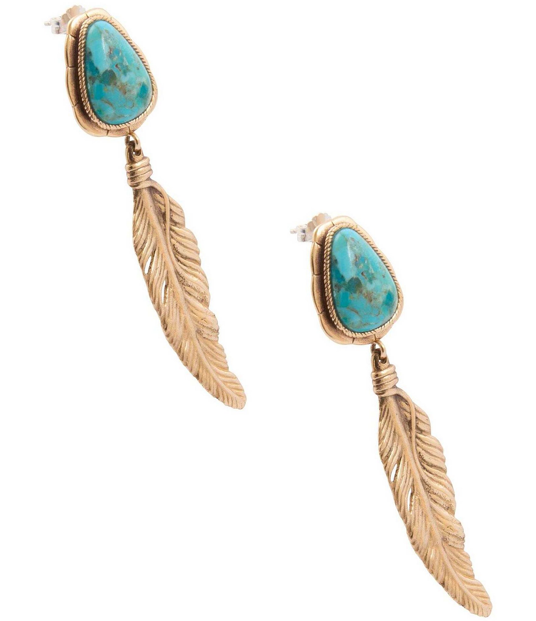 Barse Desert Plume Genuine Turquoise Statement Drop Earrings