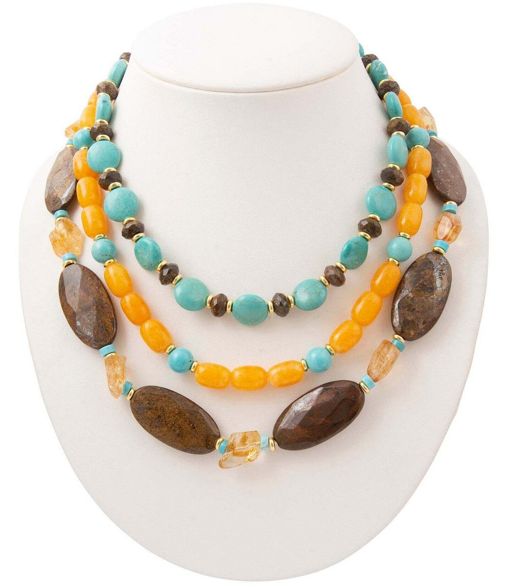 Barse Earthbound Golden and Genuine Stone Statement Necklace