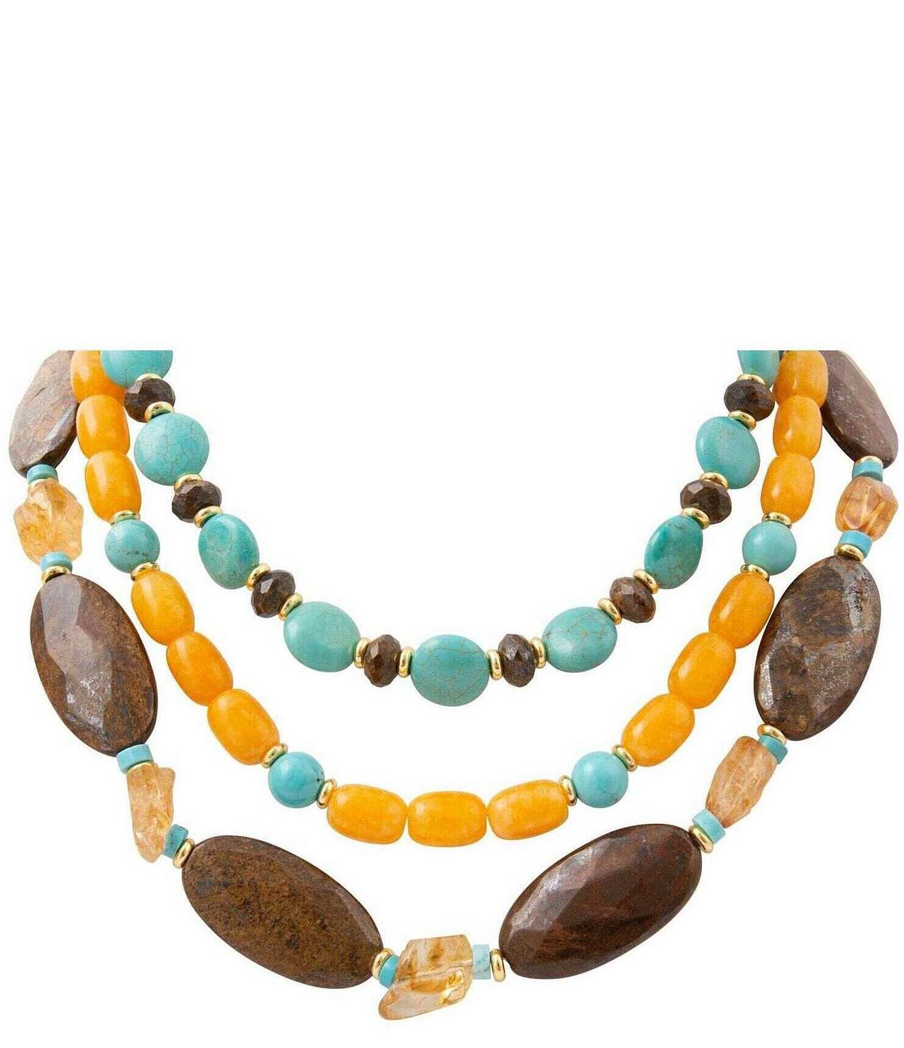 Barse Earthbound Golden and Genuine Stone Statement Necklace