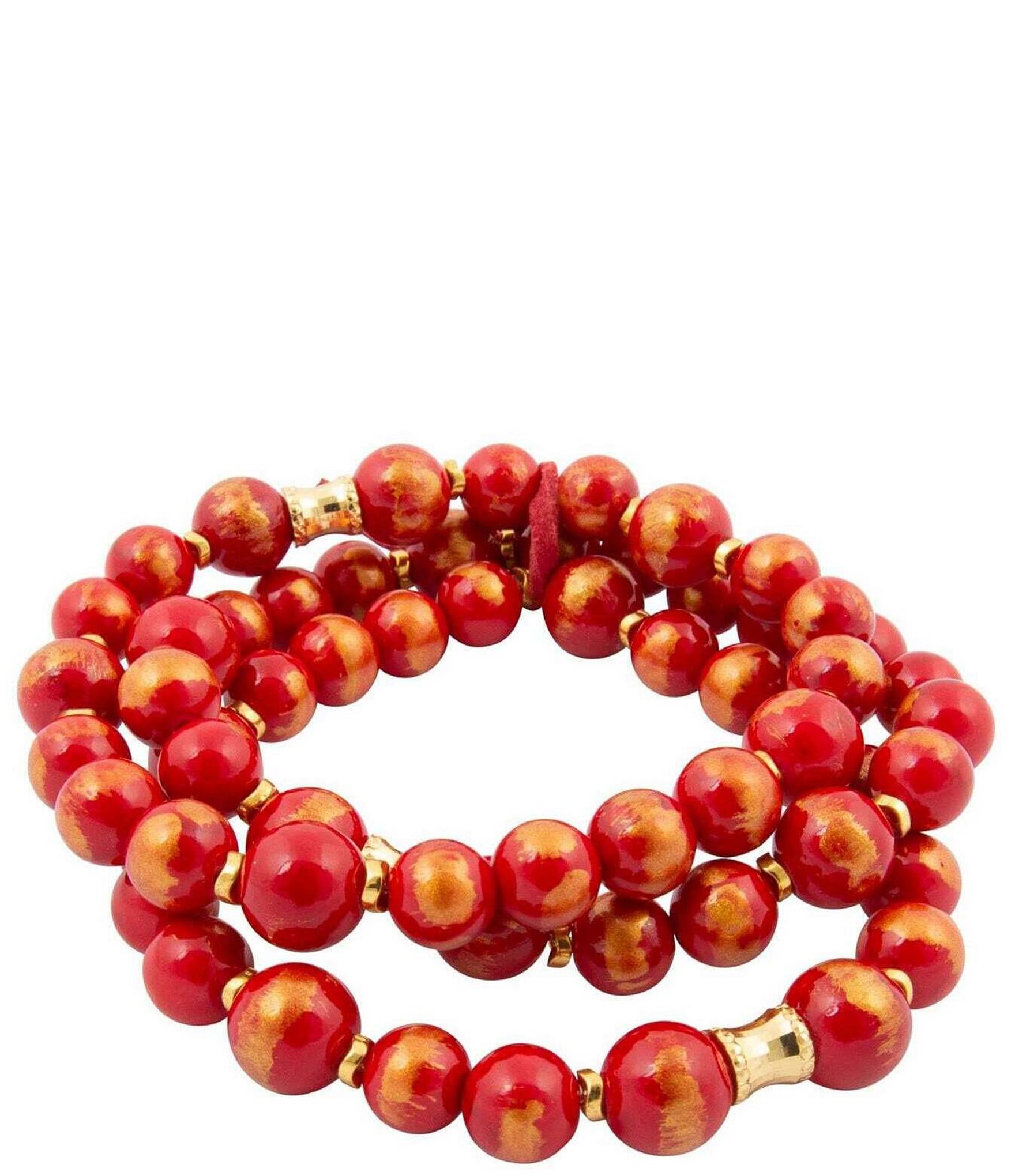 Barse Red Jade Golden Stretch Bracelet Set