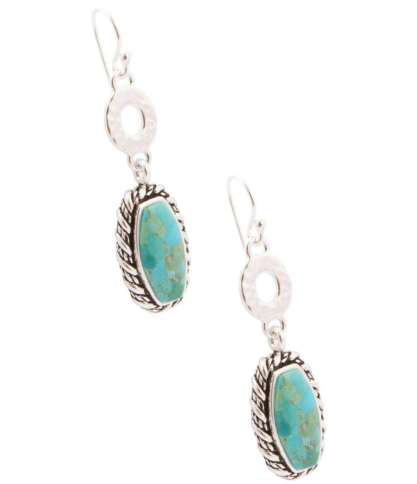 Barse Forged Sky Silver and Genuine Turquoise Drop Earrings