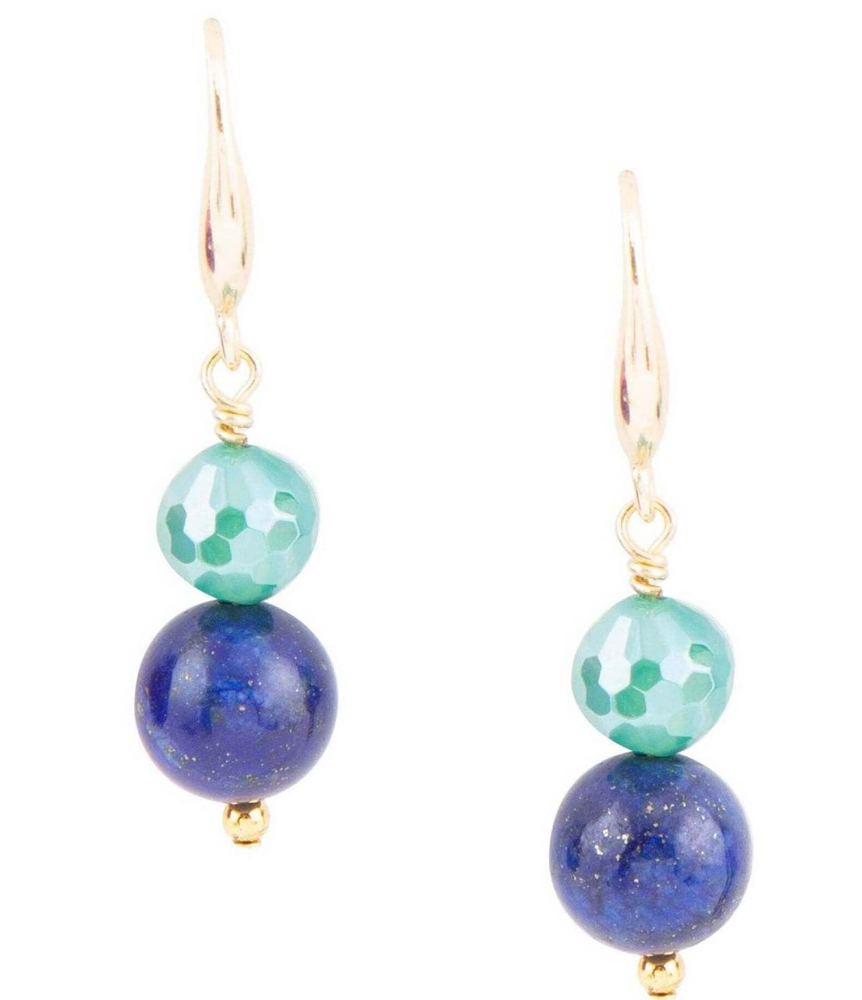 Barse Genuine Agate & Lapis Stone Drop Earrings