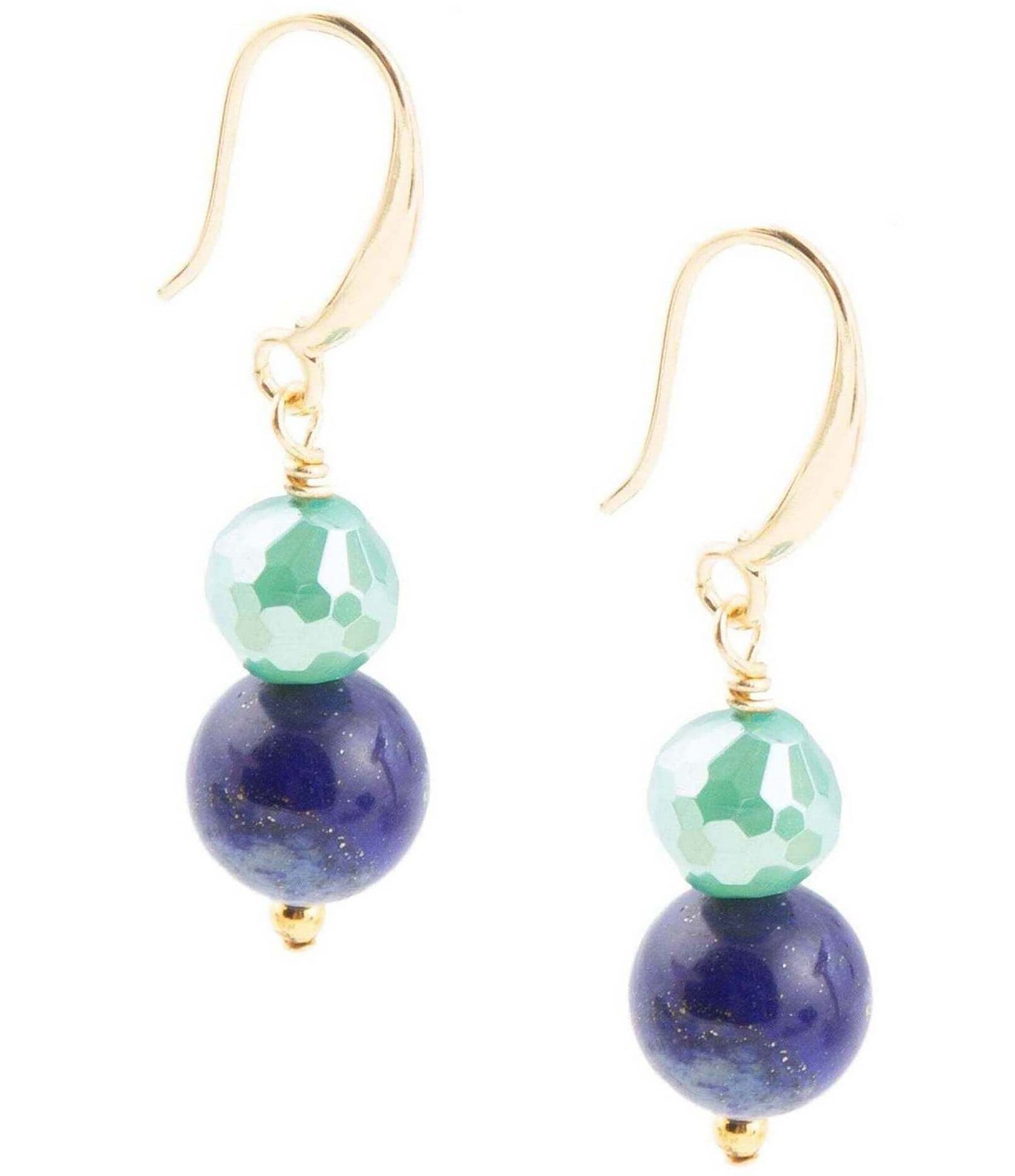 Barse Genuine Agate & Lapis Stone Drop Earrings