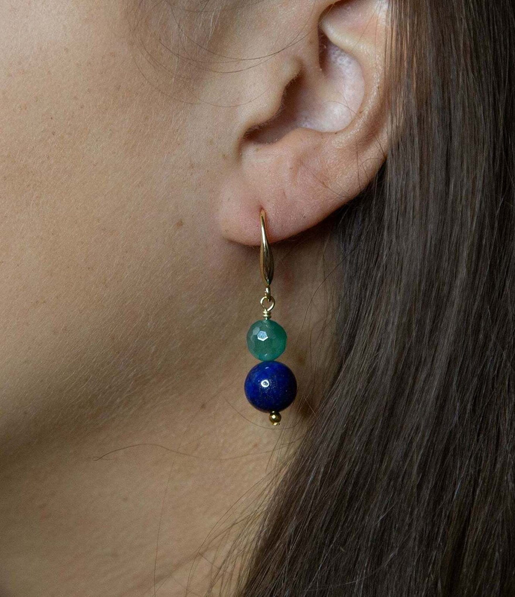 Barse Genuine Agate & Lapis Stone Drop Earrings