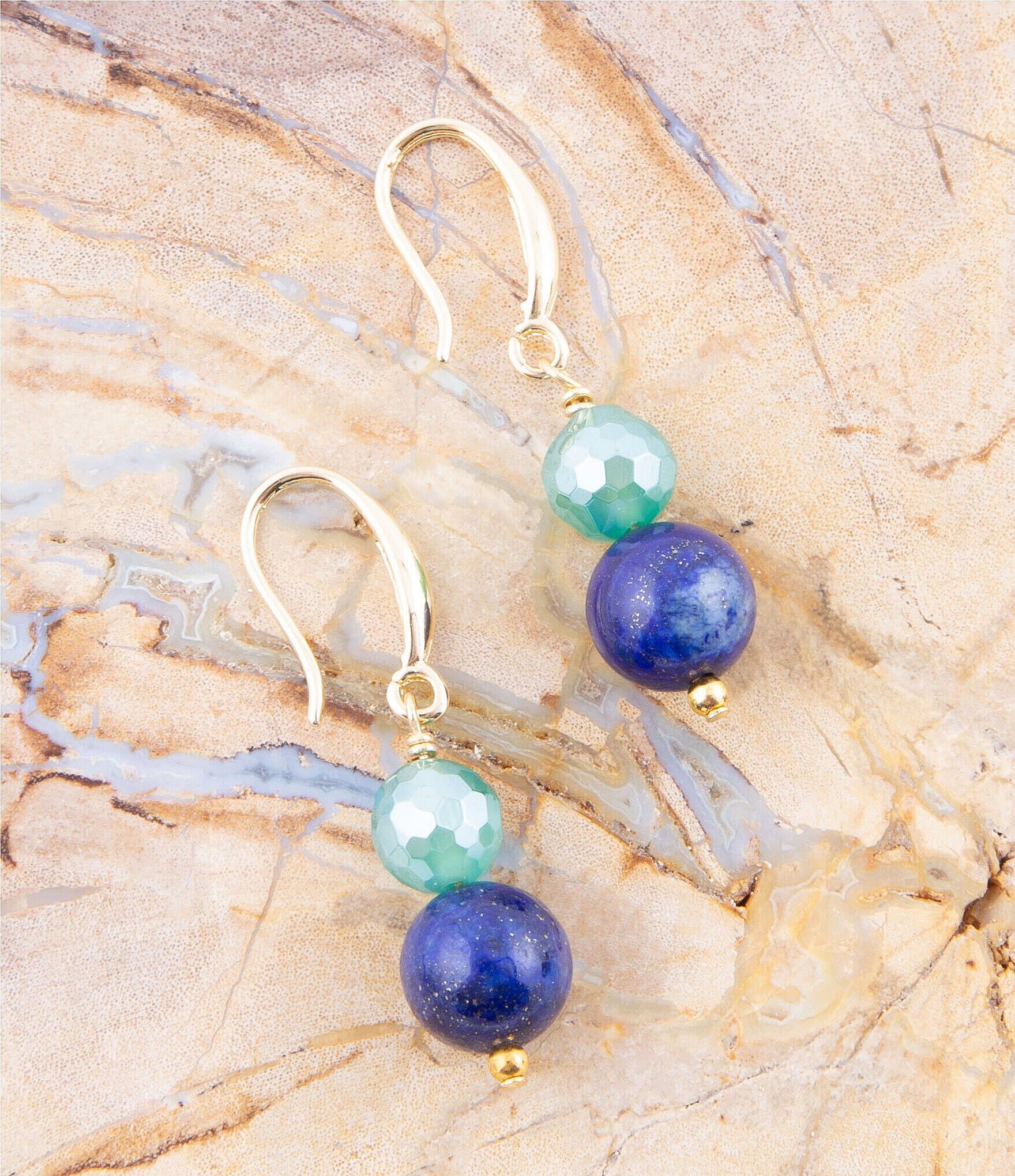 Barse Genuine Agate & Lapis Stone Drop Earrings