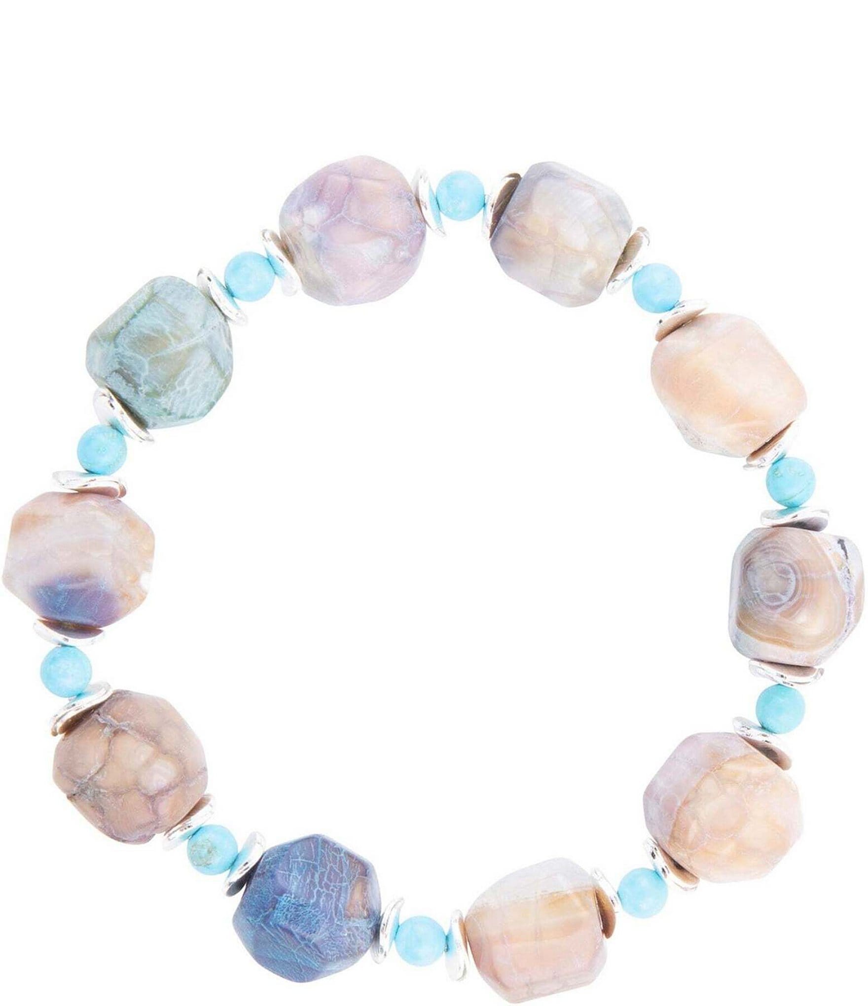 Barse Genuine Agate & Turquoise Stone Stretch Bracelet