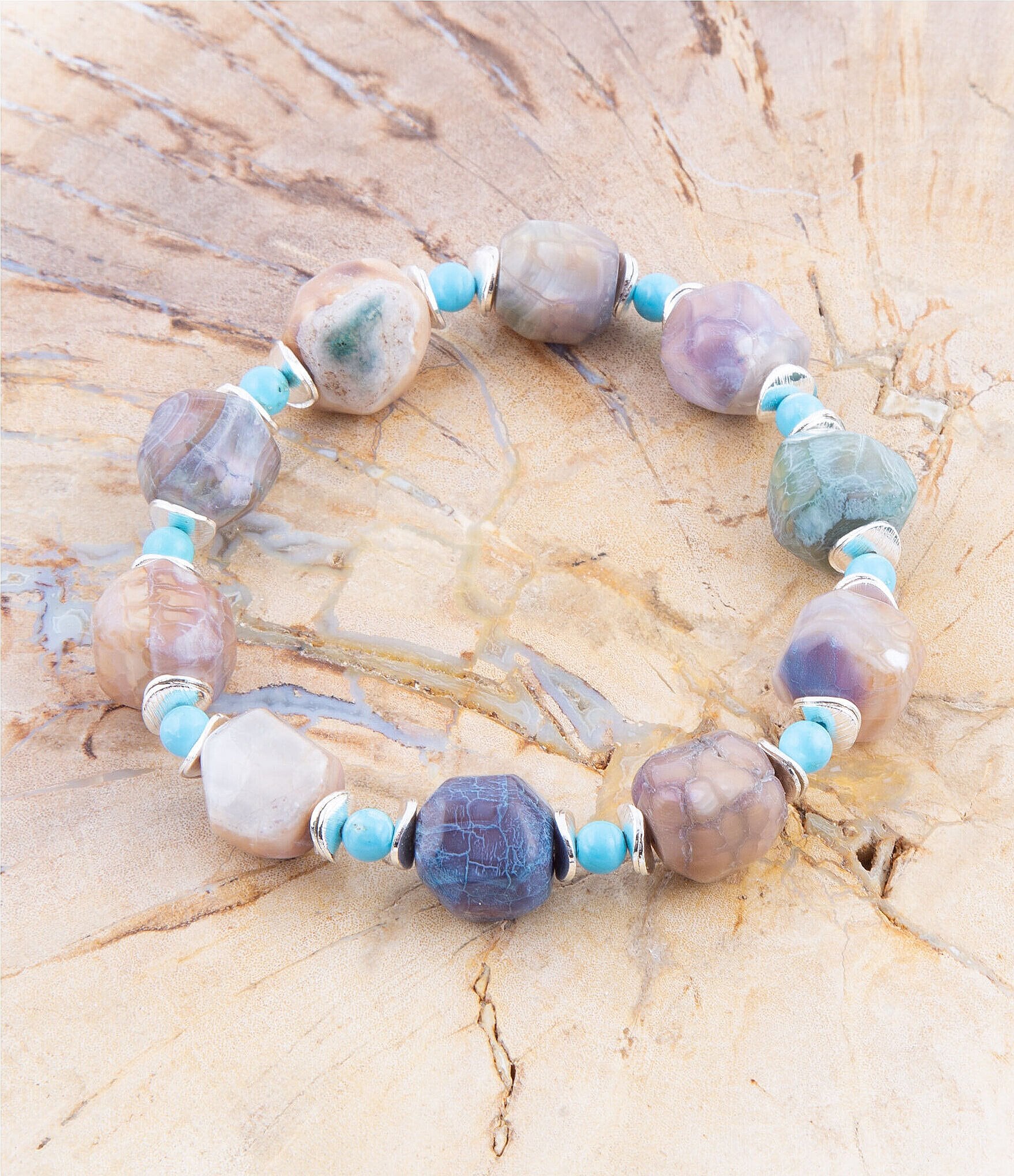 Barse Genuine Agate & Turquoise Stone Stretch Bracelet