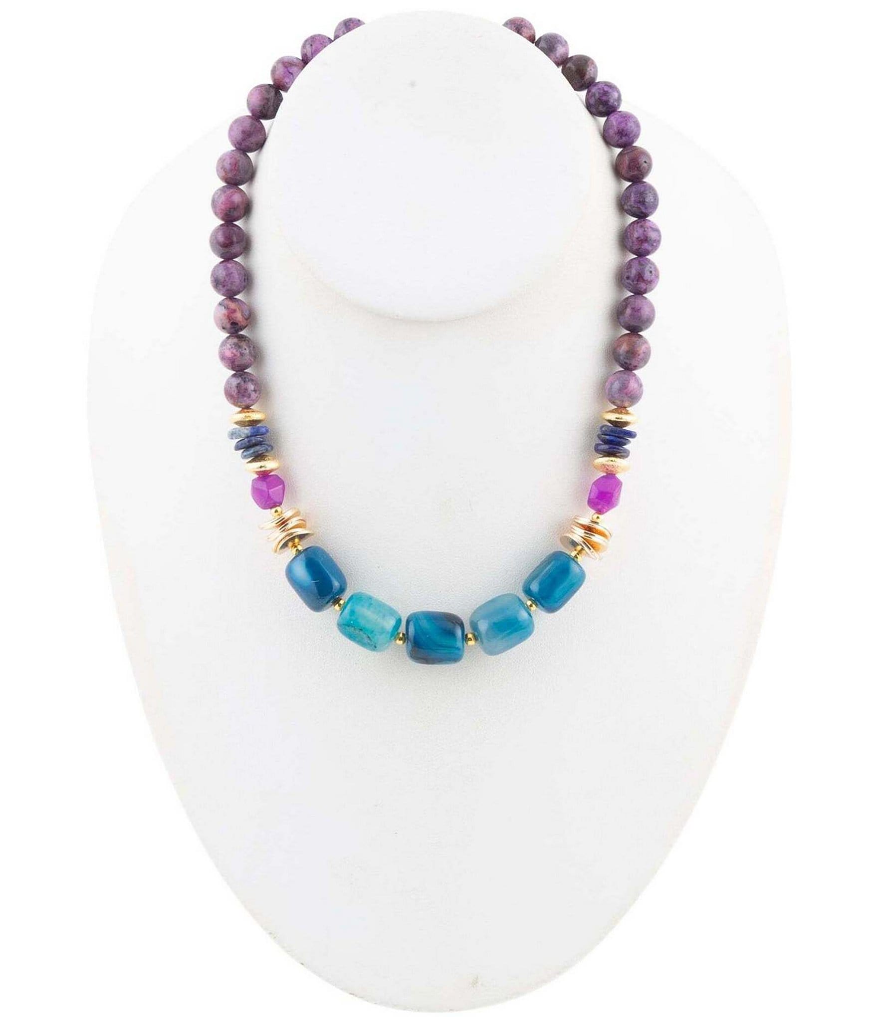 Barse Genuine Agate and Lapis Stone Collar Necklace