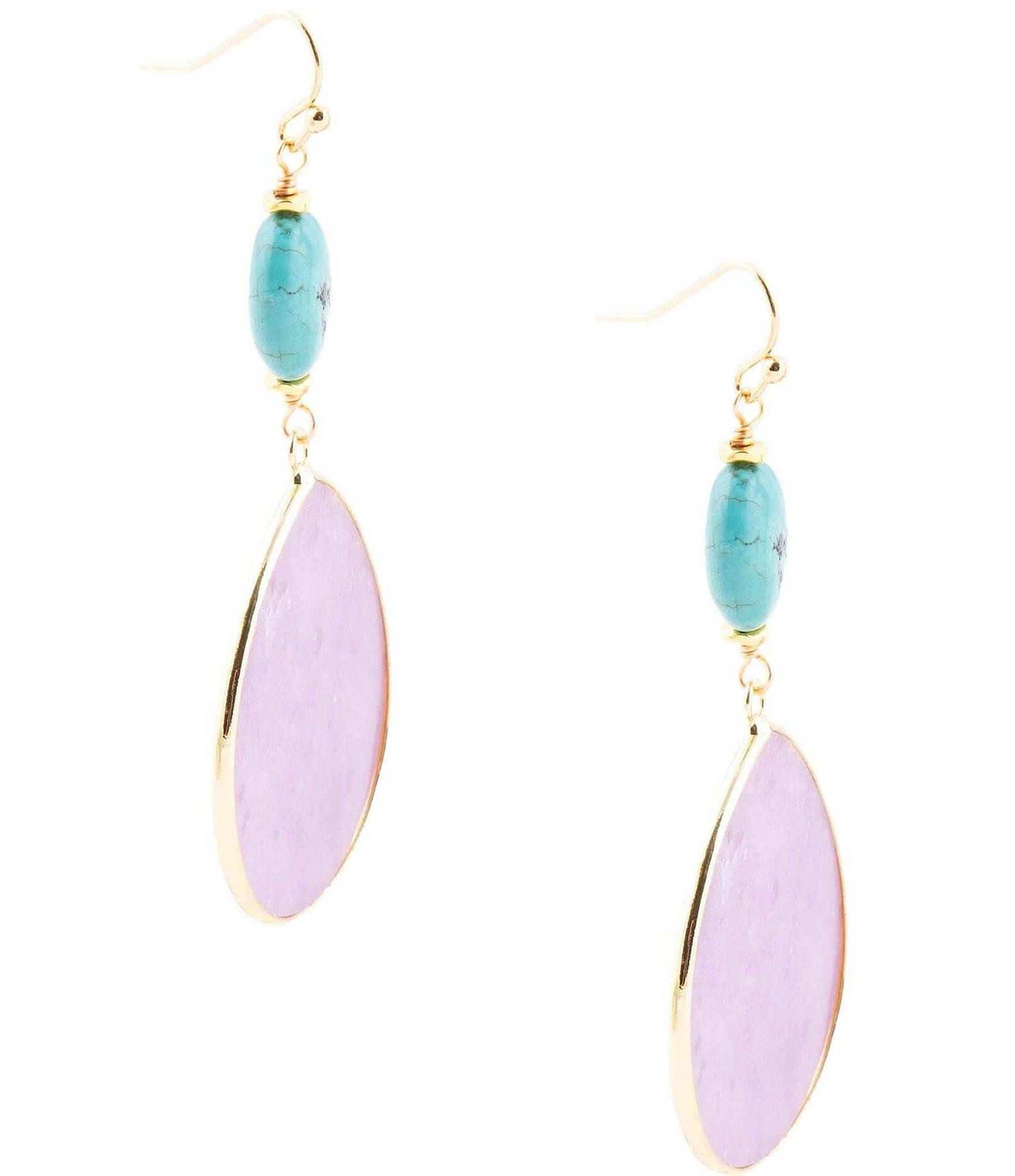 Barse Genuine Amethyst and Magnesite Double Drop Earrings