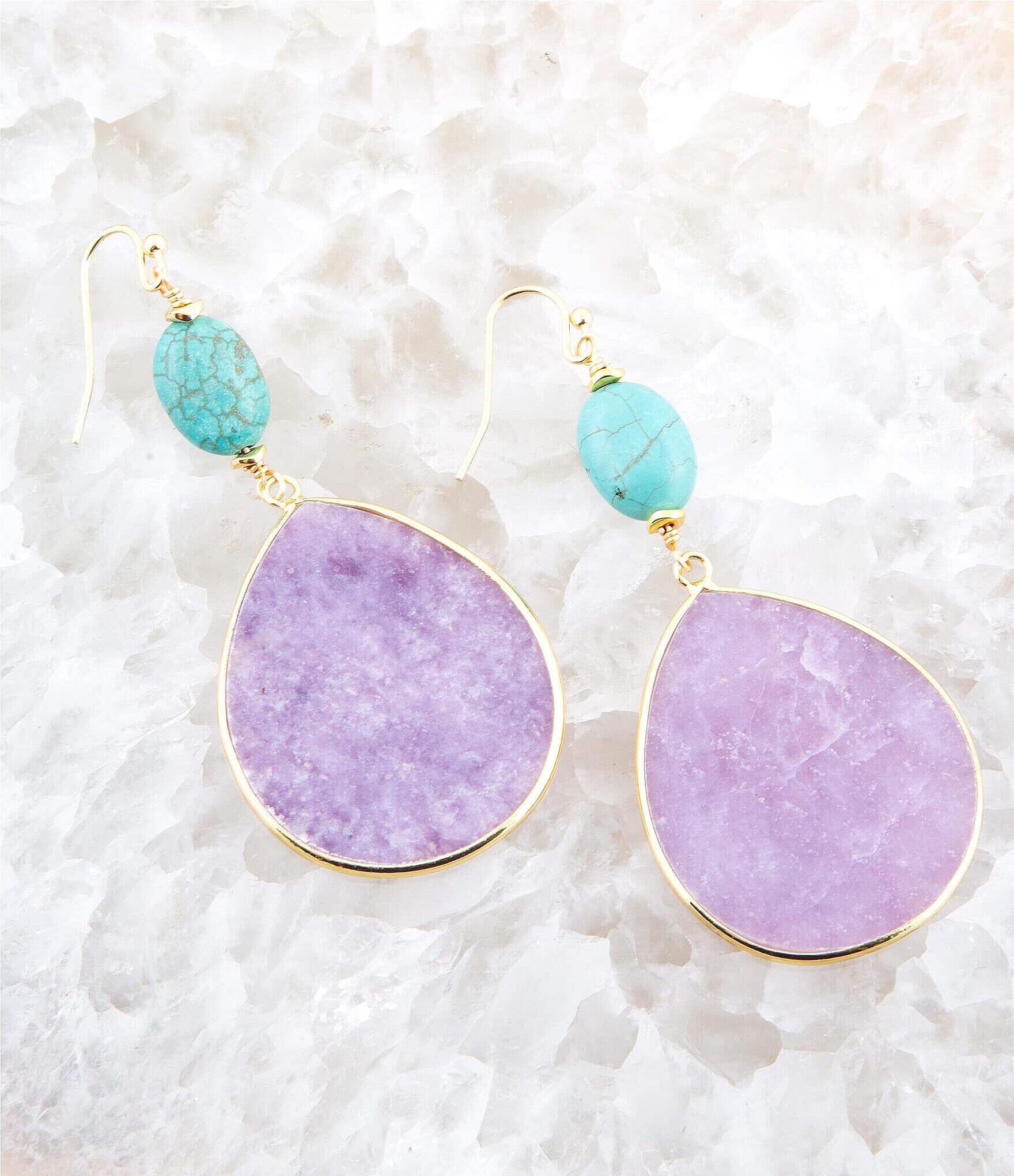 Barse Genuine Amethyst and Magnesite Double Drop Earrings