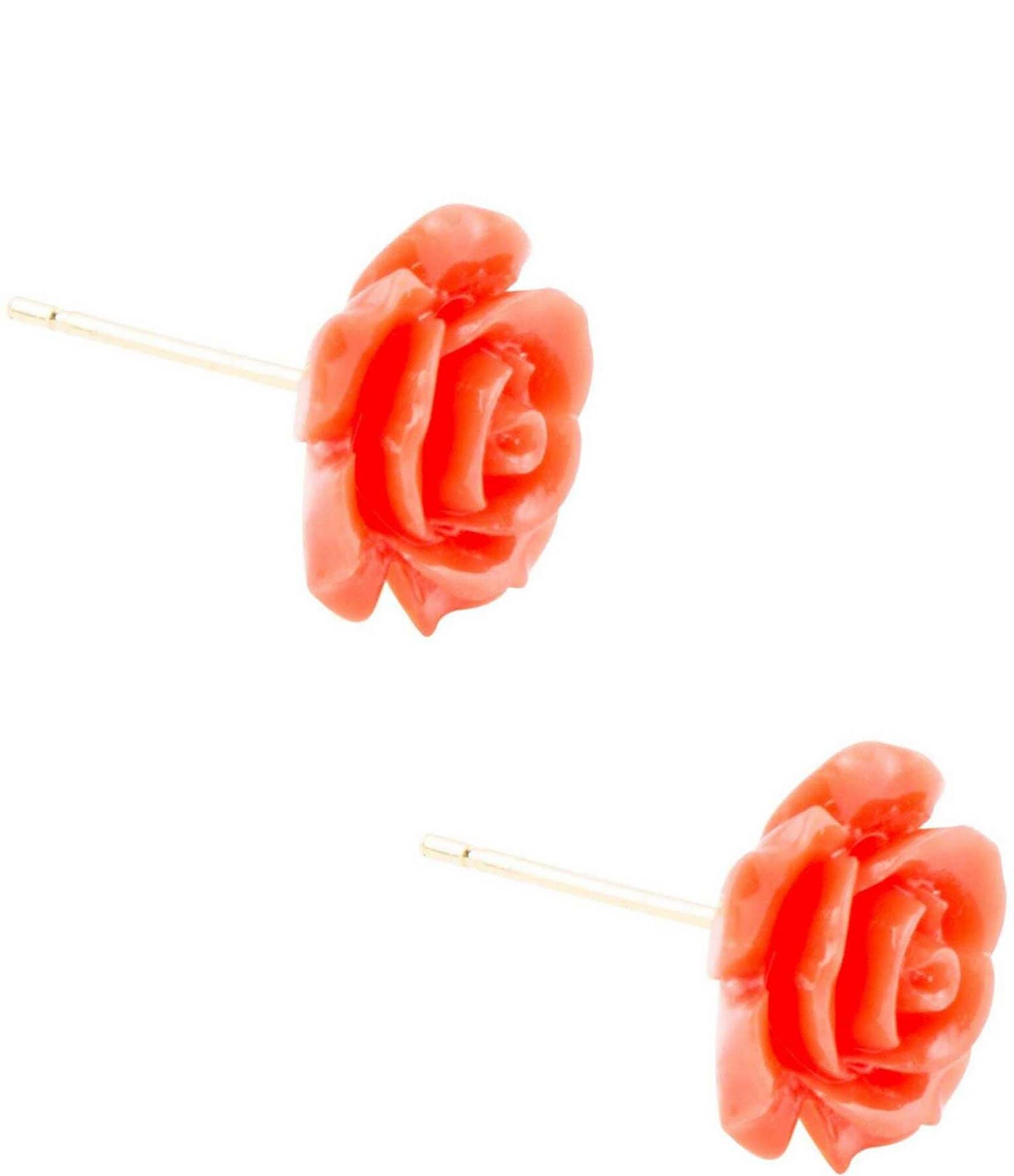 Barse Coral Genuine Stone Rose Post Stud Earrings