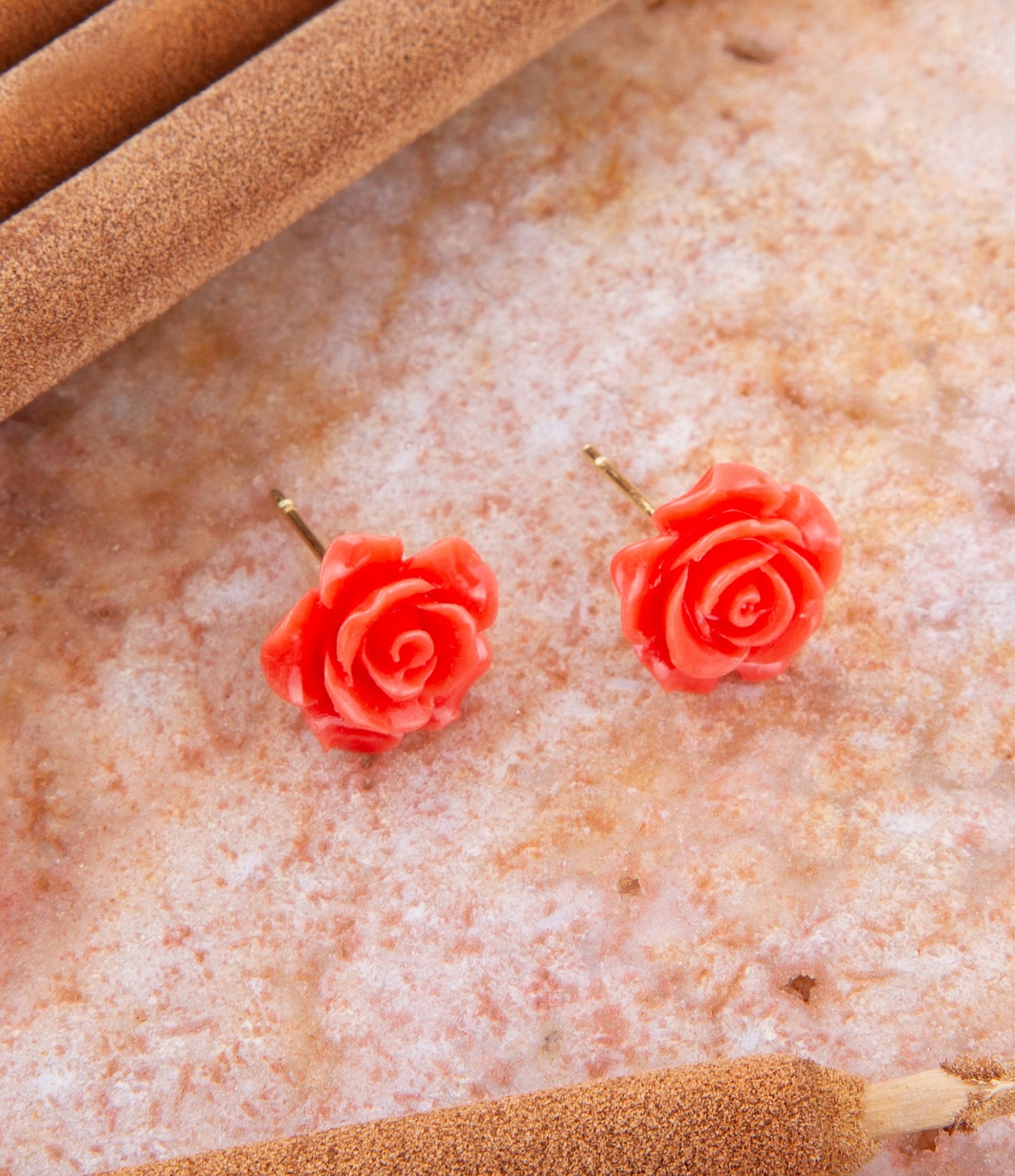 Barse Coral Genuine Stone Rose Post Stud Earrings