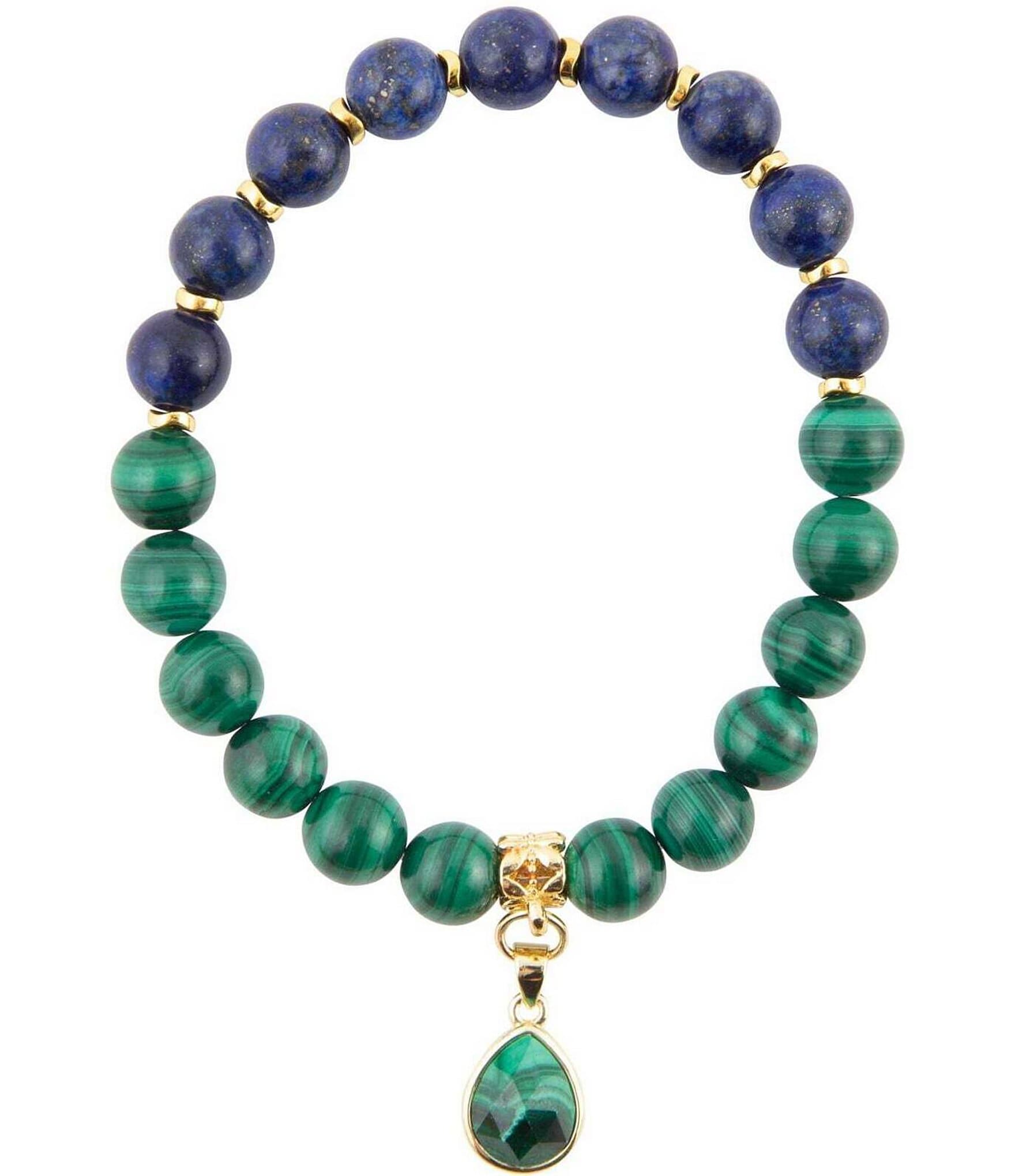 Barse Genuine Lapis and Malachite Charm Stretch Bracelet