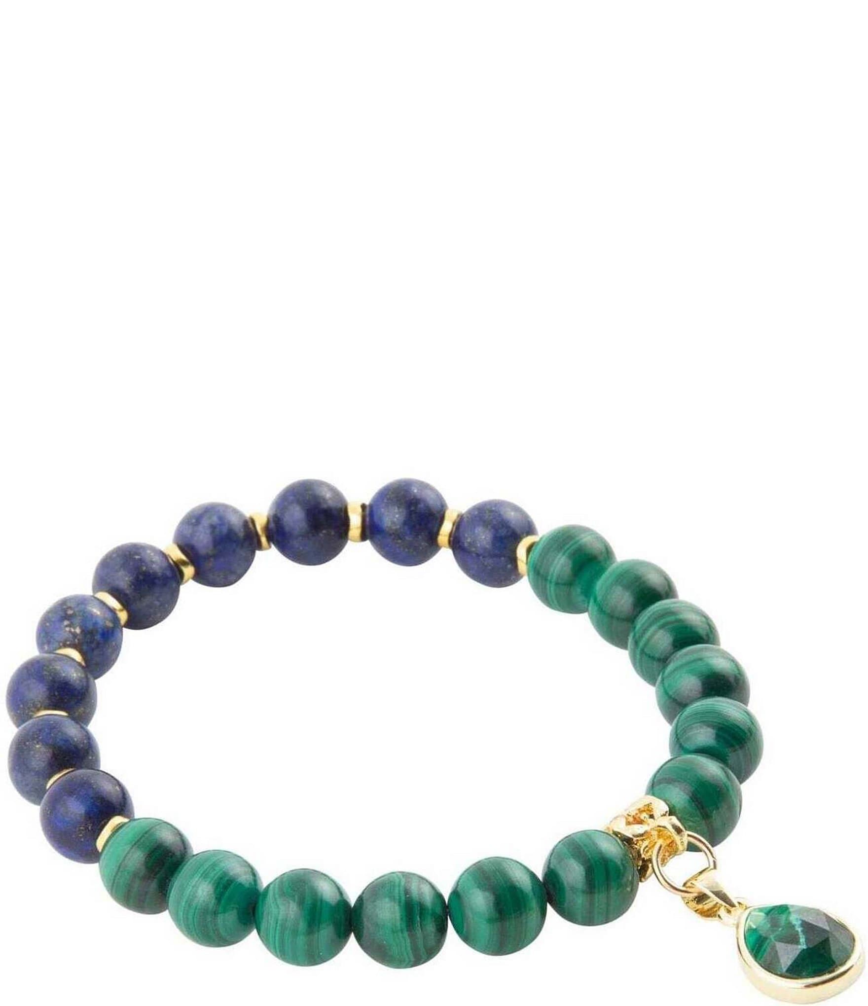 Barse Genuine Lapis and Malachite Charm Stretch Bracelet