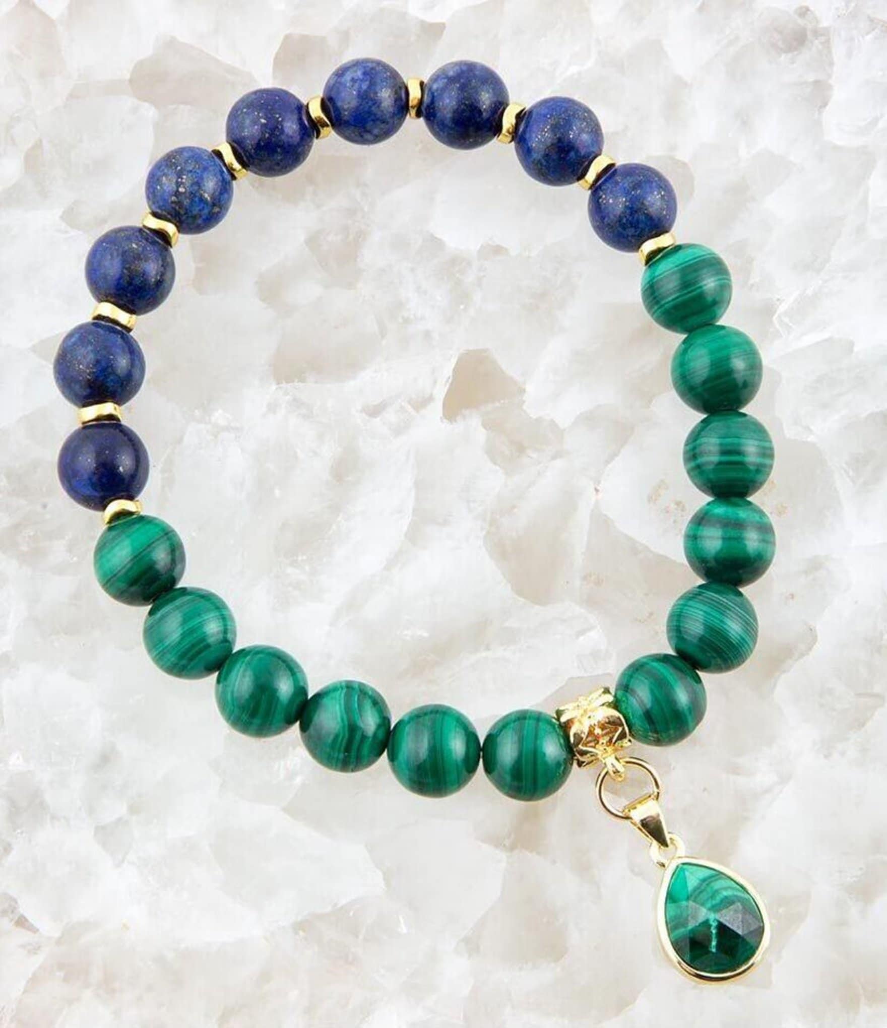 Barse Genuine Lapis and Malachite Charm Stretch Bracelet