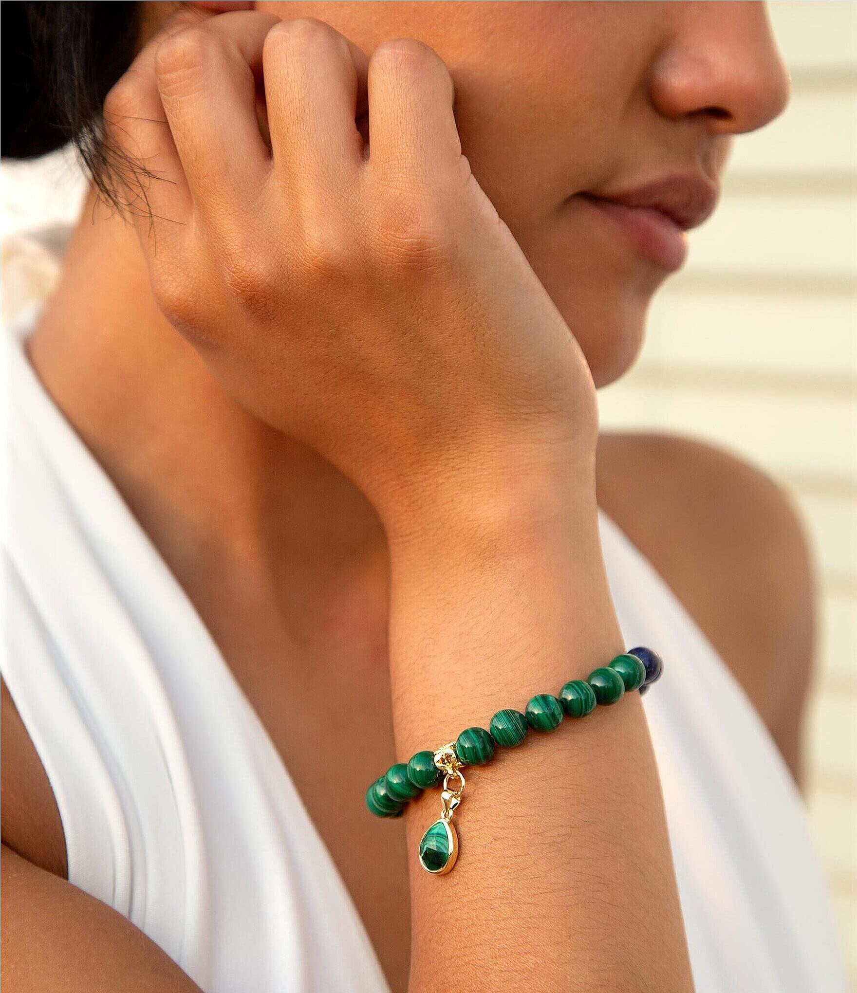 Barse Genuine Lapis and Malachite Charm Stretch Bracelet