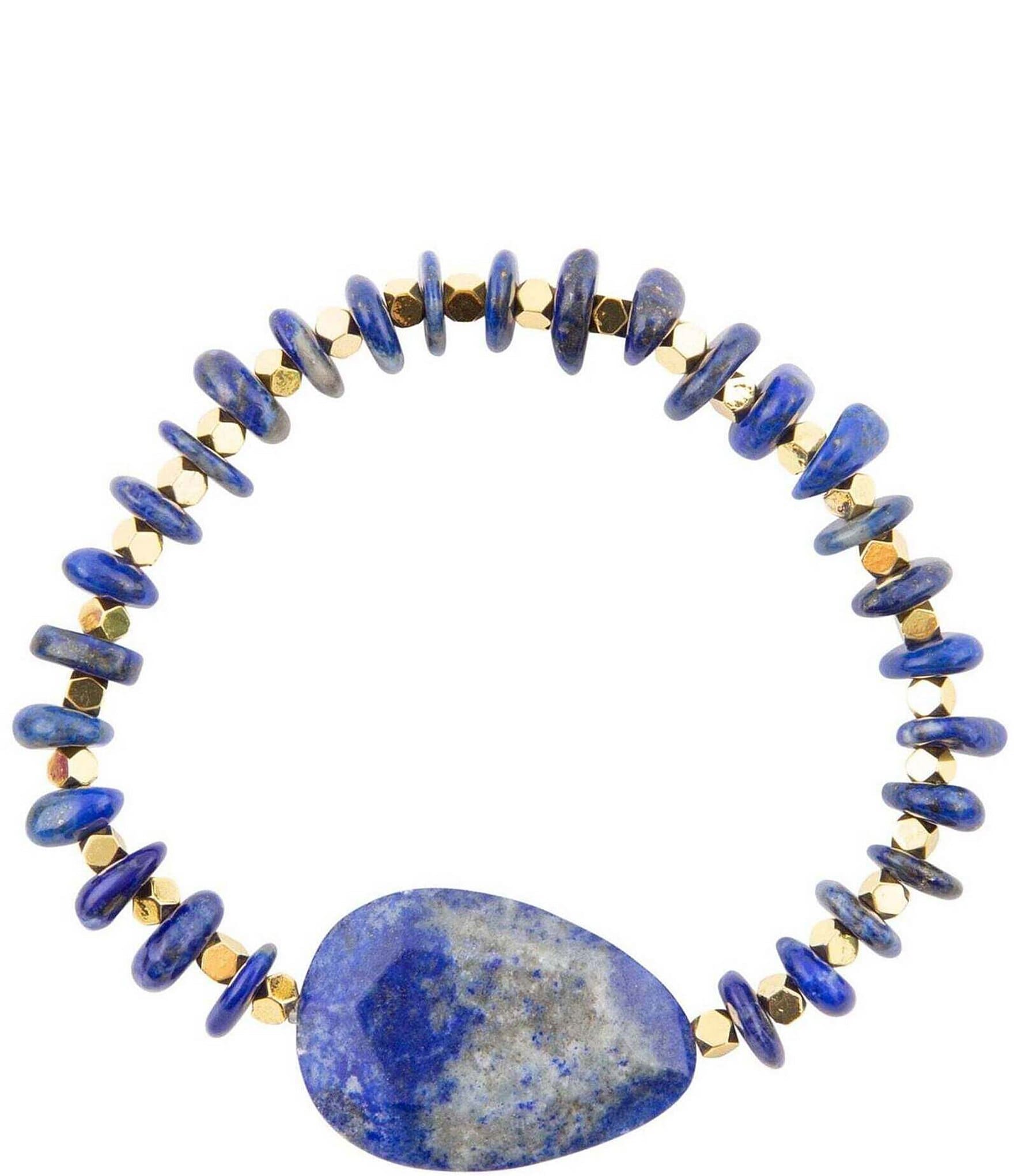 Barse Genuine Lapis Chunky Stretch Bracelet