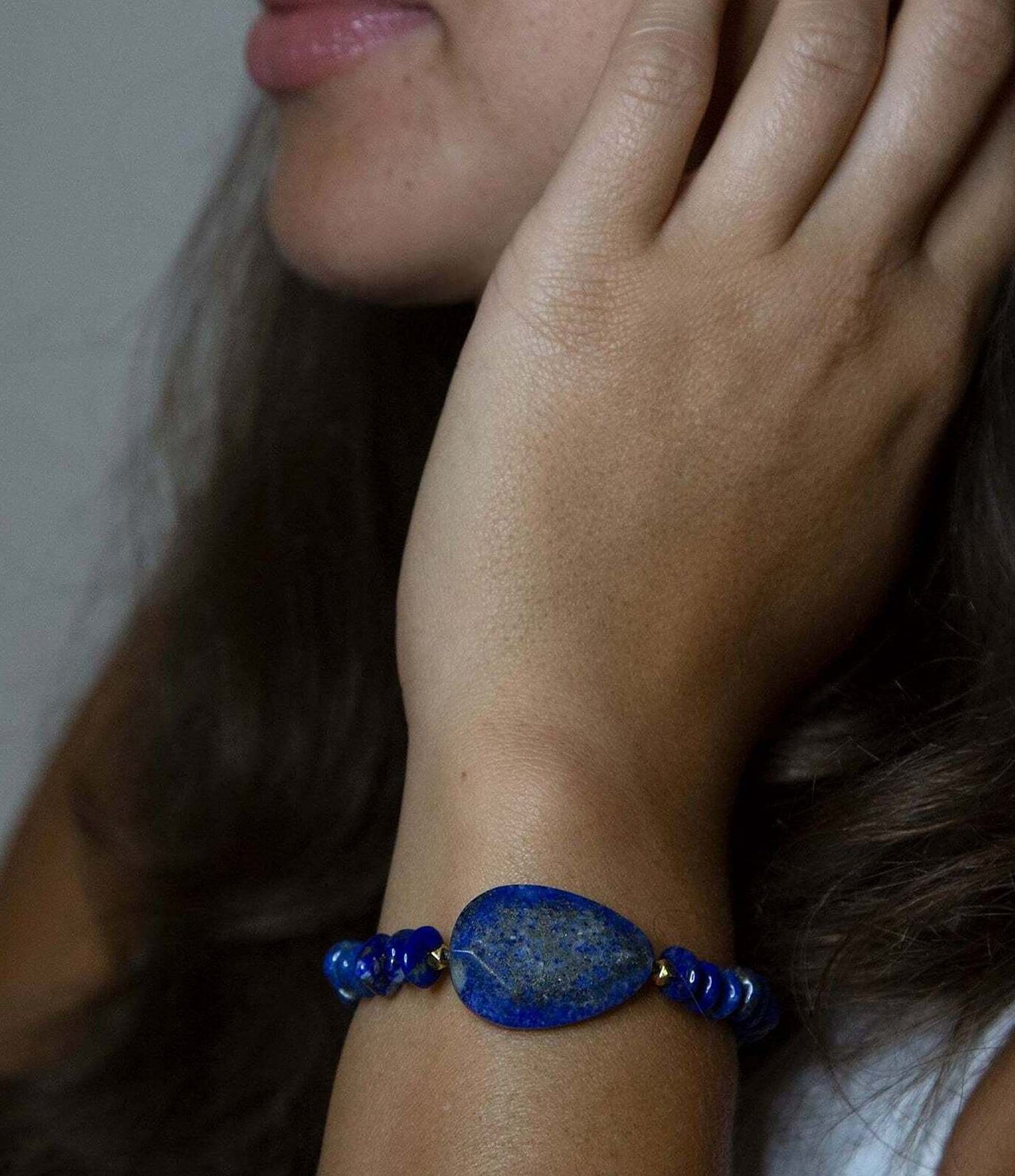 Barse Genuine Lapis Chunky Stretch Bracelet