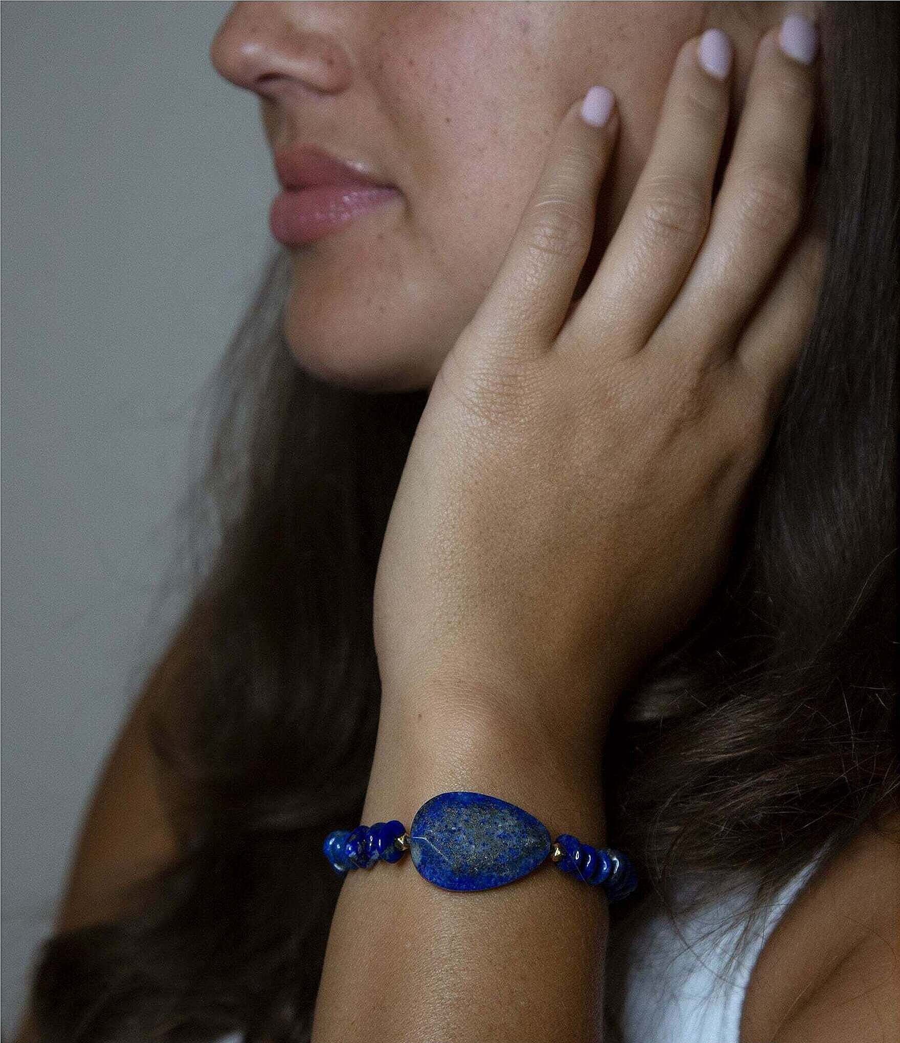 Barse Genuine Lapis Chunky Stretch Bracelet