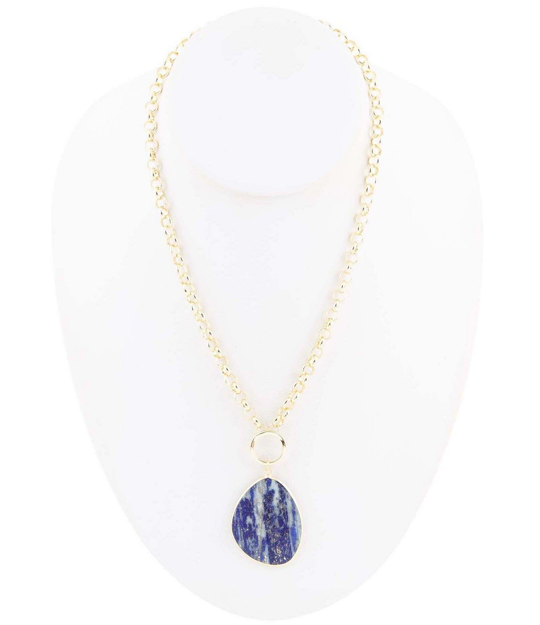 Barse Genuine Lapis Teardrop Short Pendant Necklace