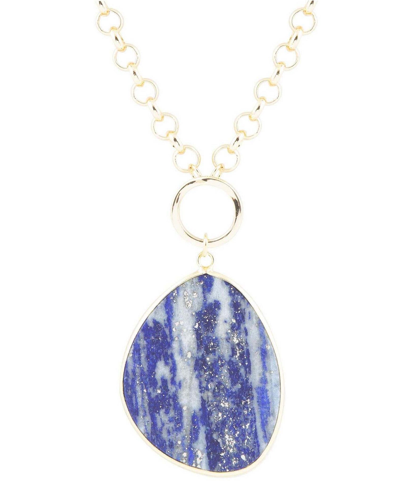 Barse Genuine Lapis Teardrop Short Pendant Necklace