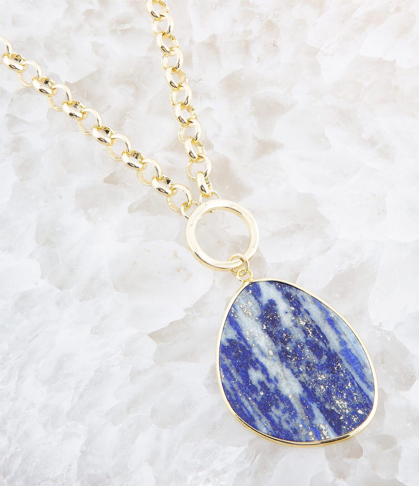 Barse Genuine Lapis Teardrop Short Pendant Necklace