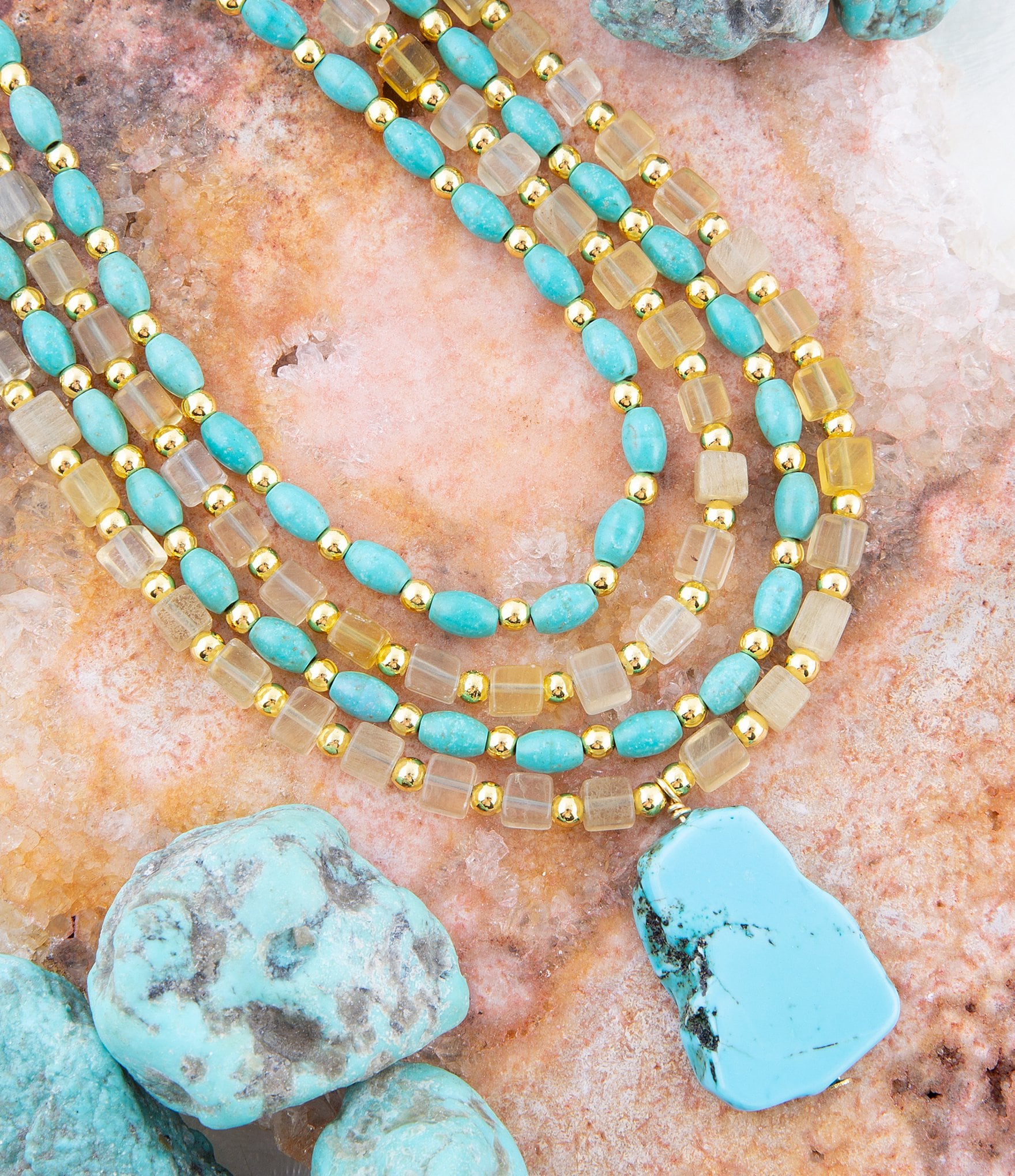 Barse Genuine Magnesite & Jasper Stone Layered Statement Necklace