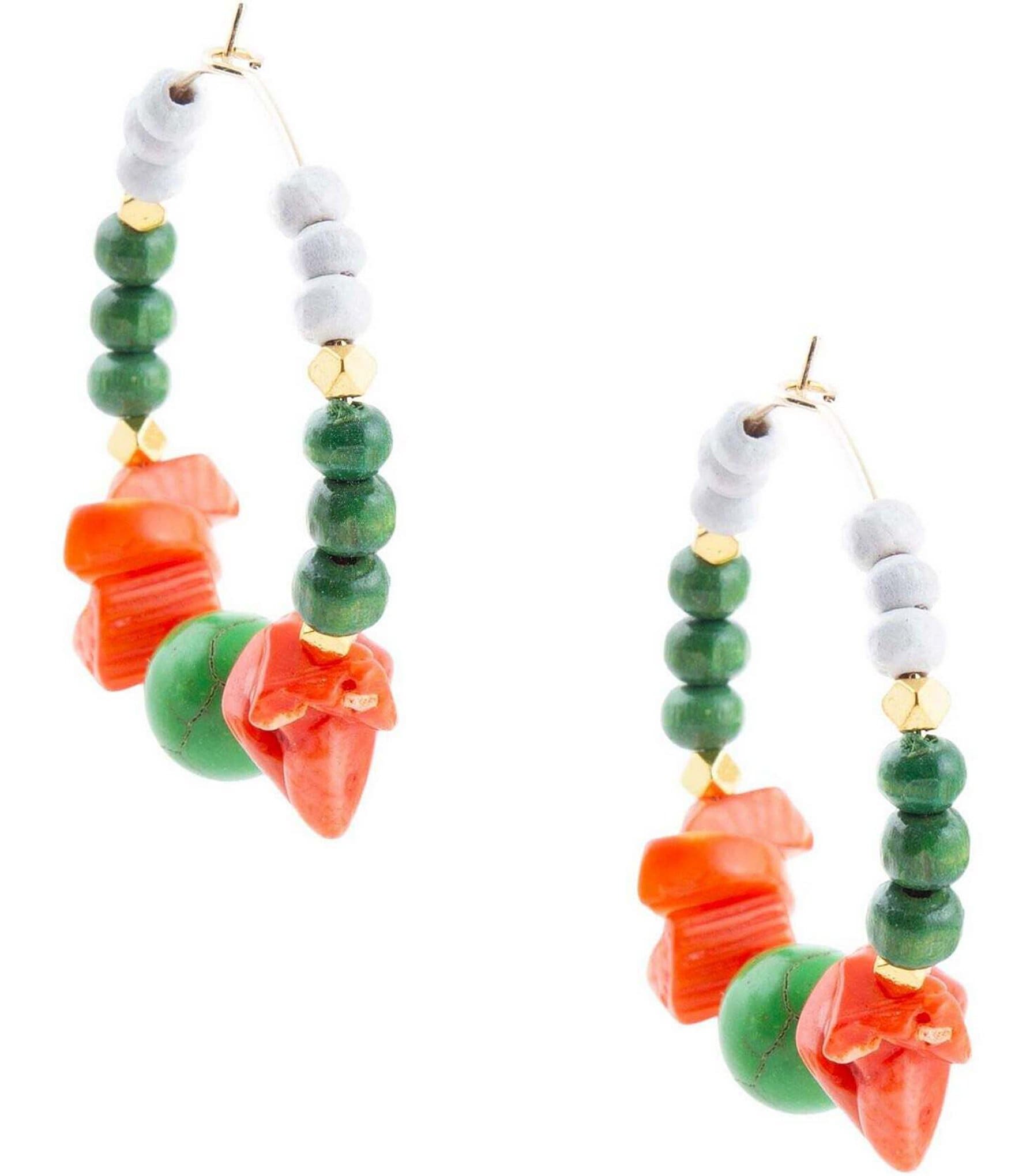 Barse Genuine Magnesite and Coral Stone Hoop Earrings