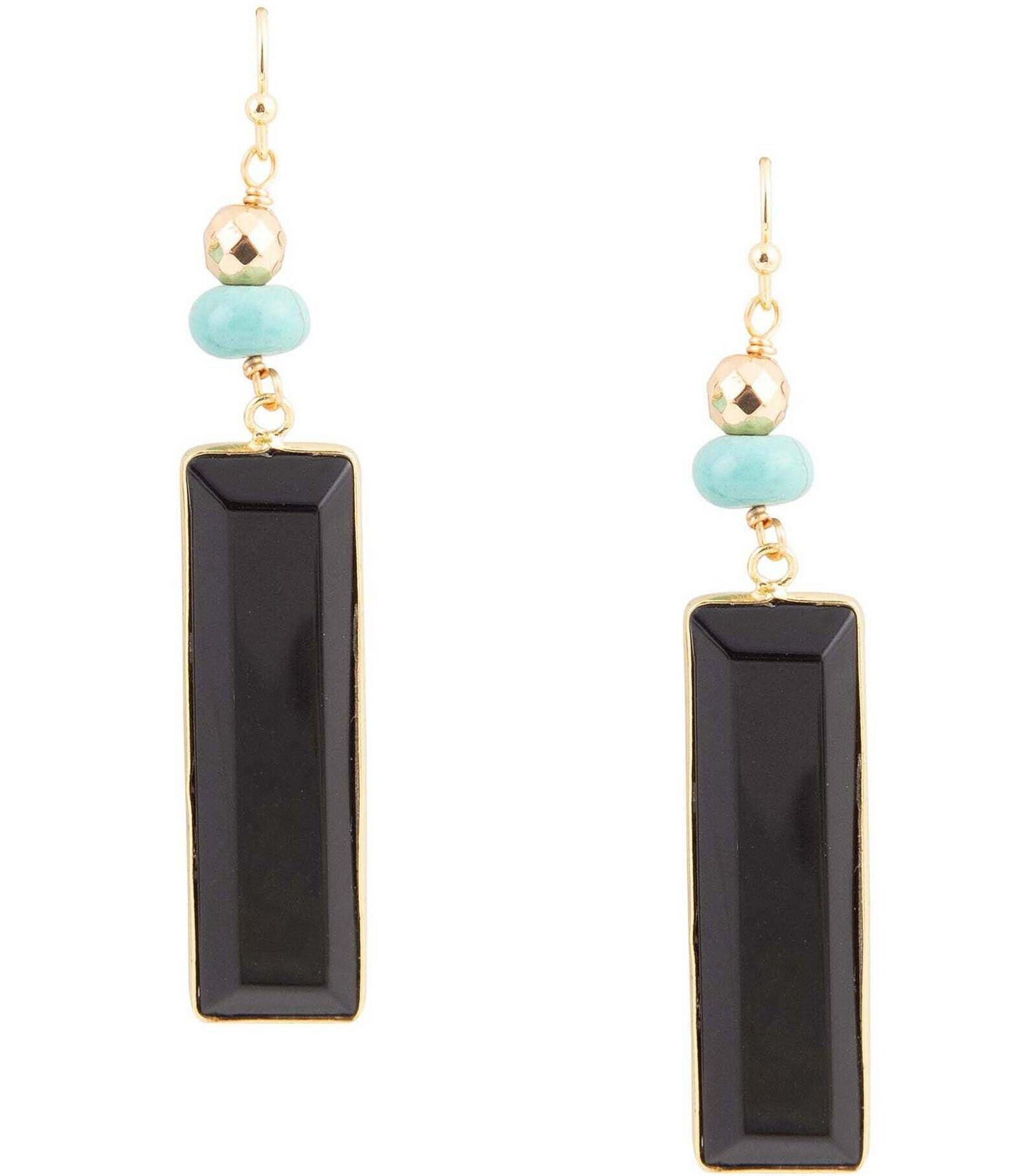 Barse Genuine Magnesite and Onyx Linear Earrings