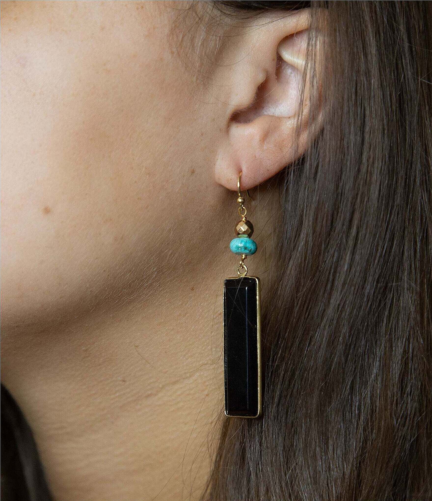 Barse Genuine Magnesite and Onyx Linear Earrings