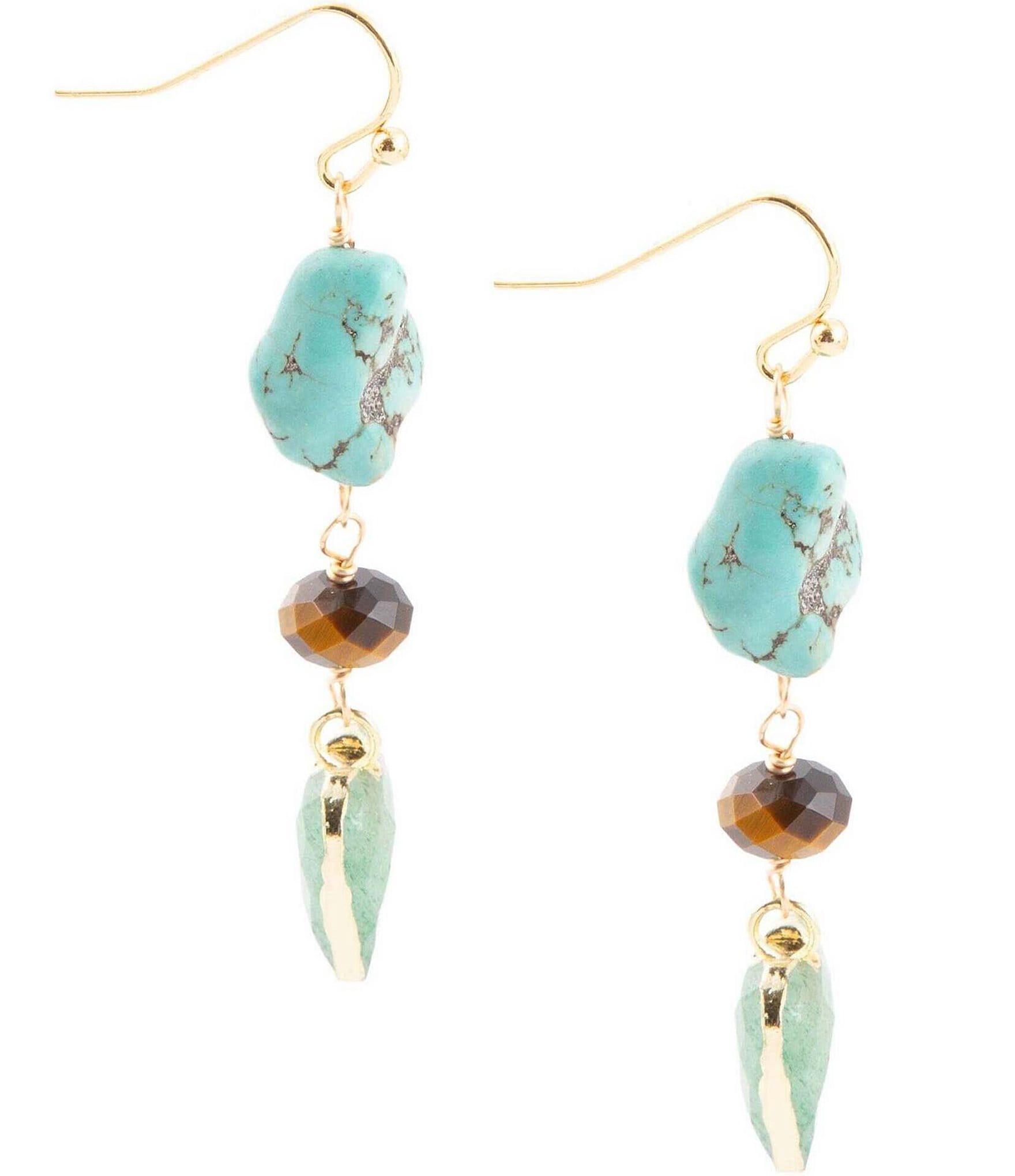 Barse Genuine Magnesite and Tiger's Eye Drop Earrings