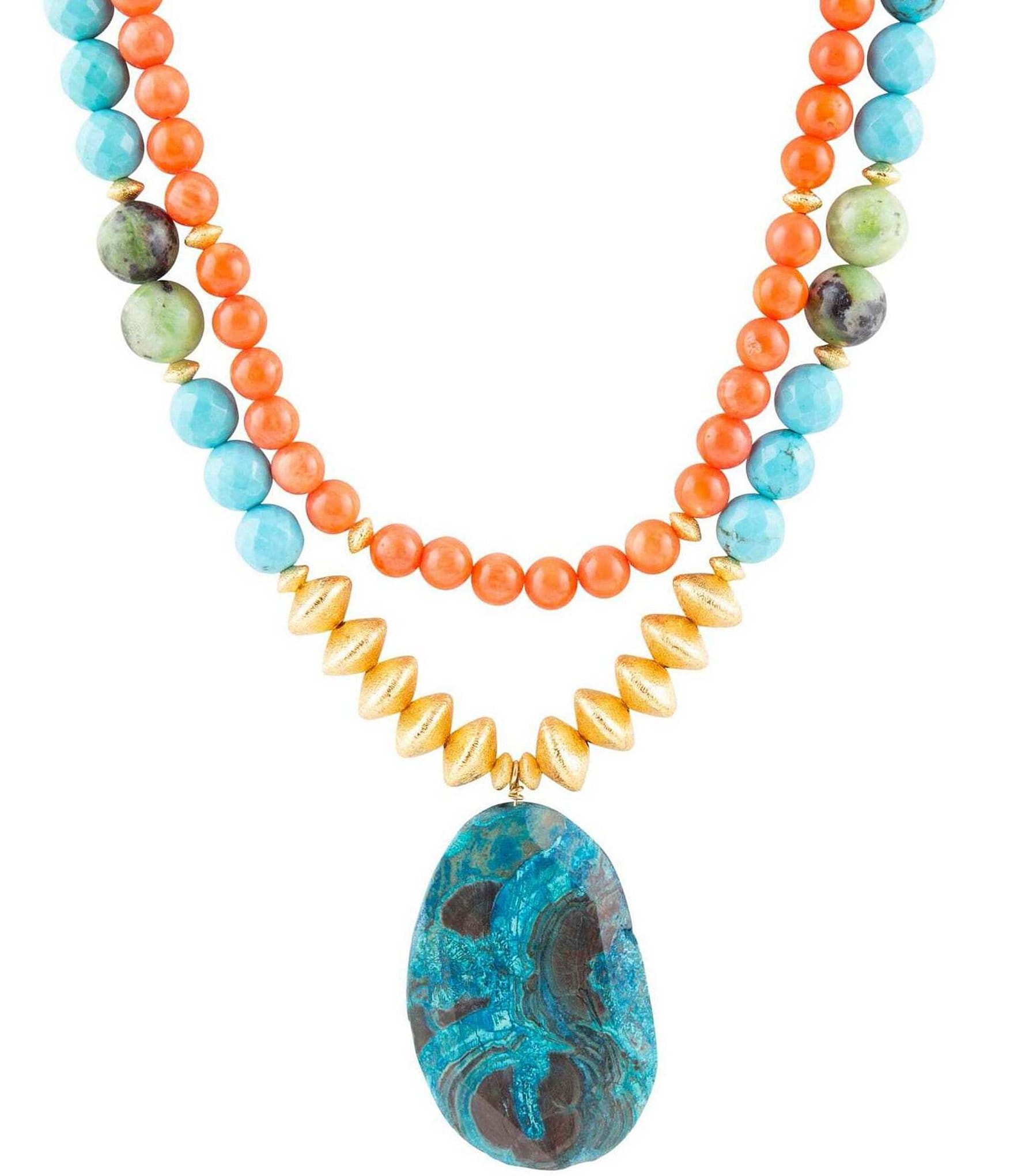 Barse Genuine Magnesite & Jasper Stone Statement Necklace