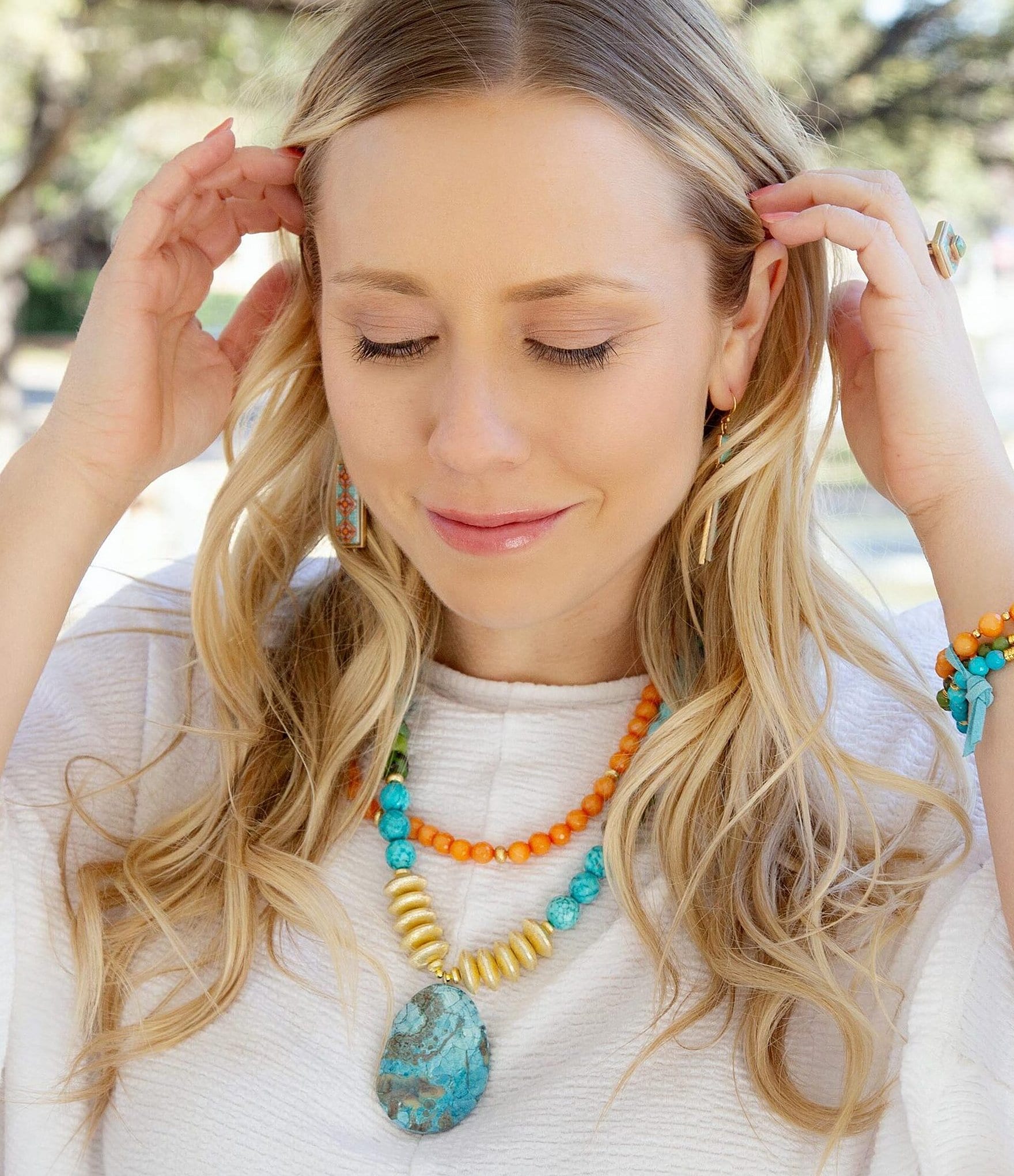 Barse Genuine Magnesite & Jasper Stone Statement Necklace