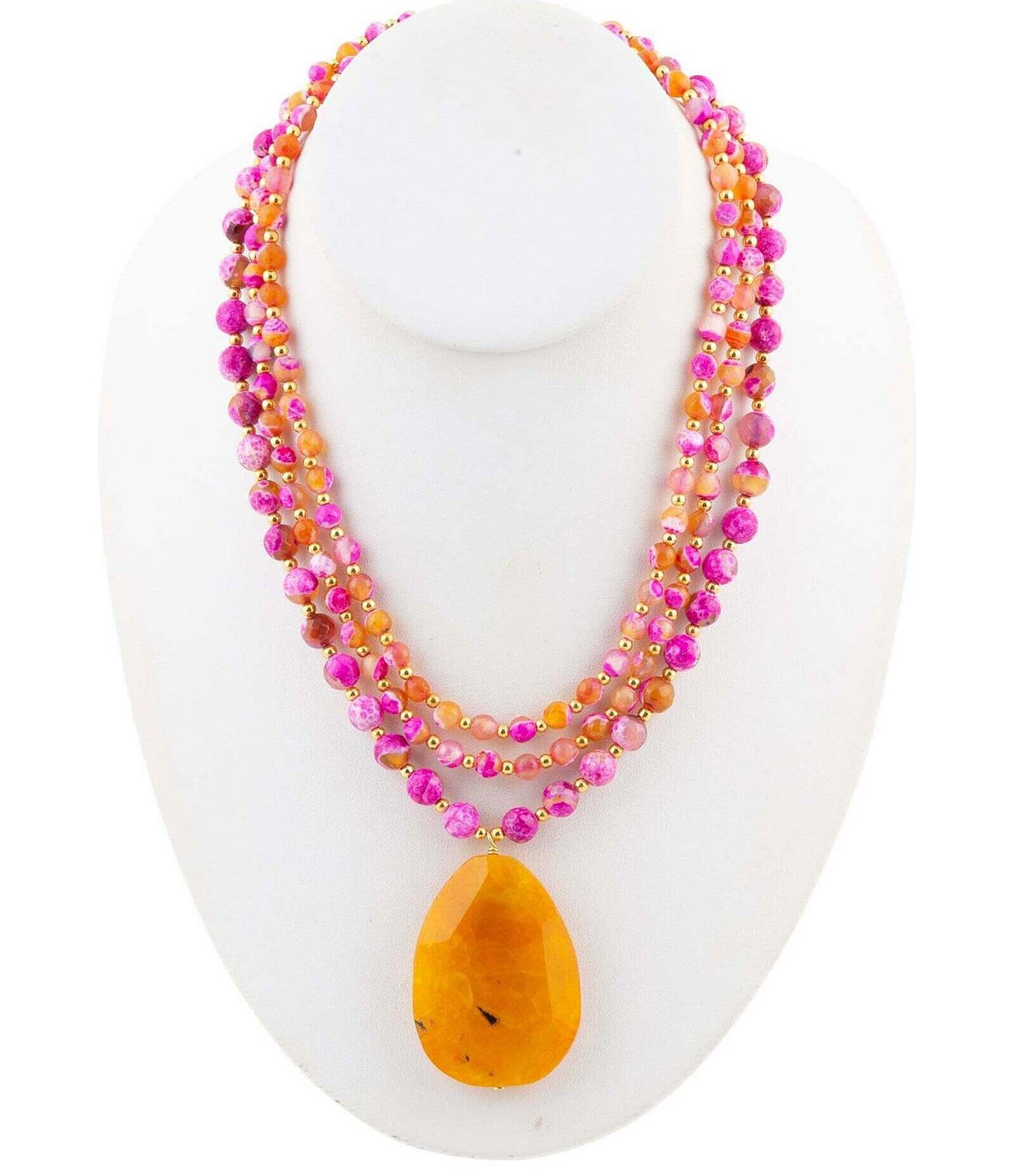 Barse Genuine Pink and Orange Agate Statement Necklace