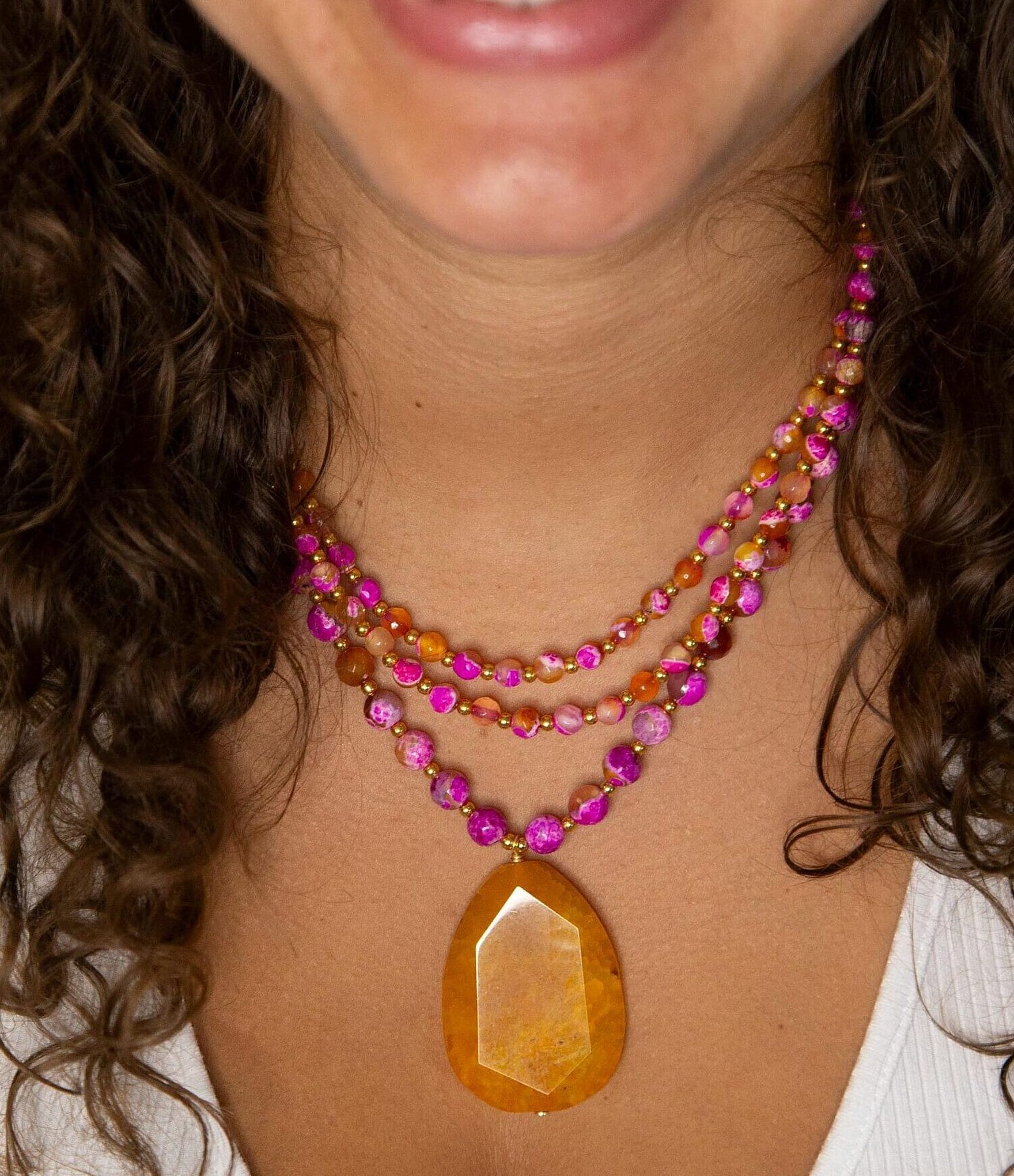 Barse Genuine Pink and Orange Agate Statement Necklace