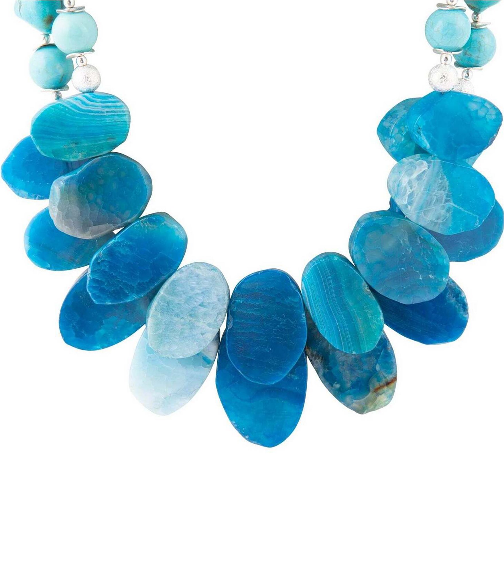 Barse New Haven Blue Agate Sterling Silver Multi-Strand Statement Necklace