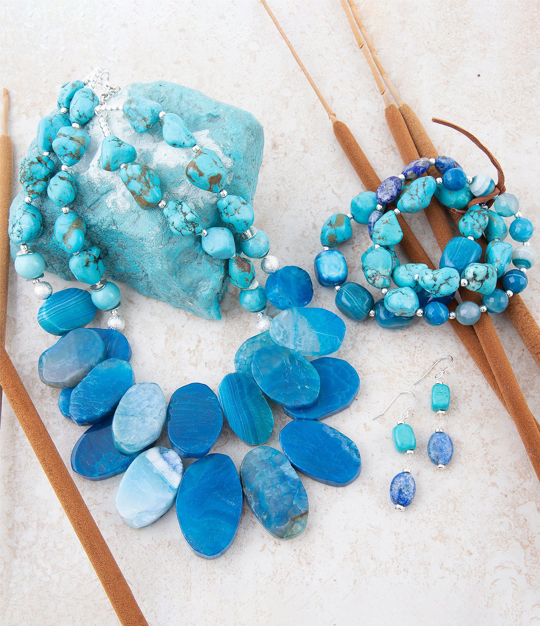 Barse New Haven Blue Agate Sterling Silver Multi-Strand Statement Necklace