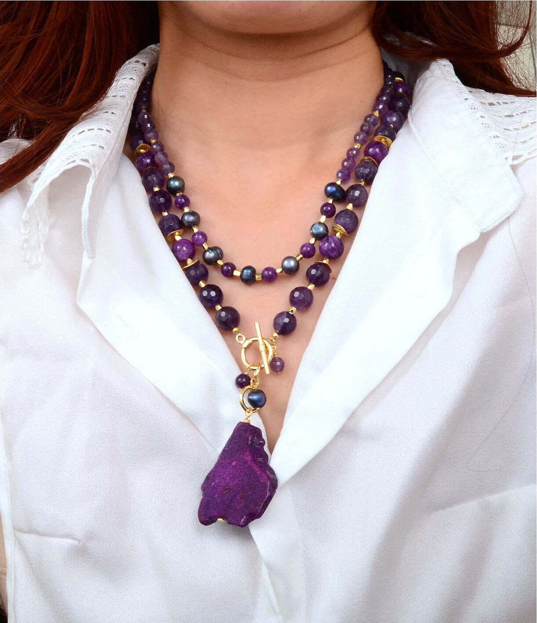 Barse Genuine Stone Celestial Shores Statement Necklace