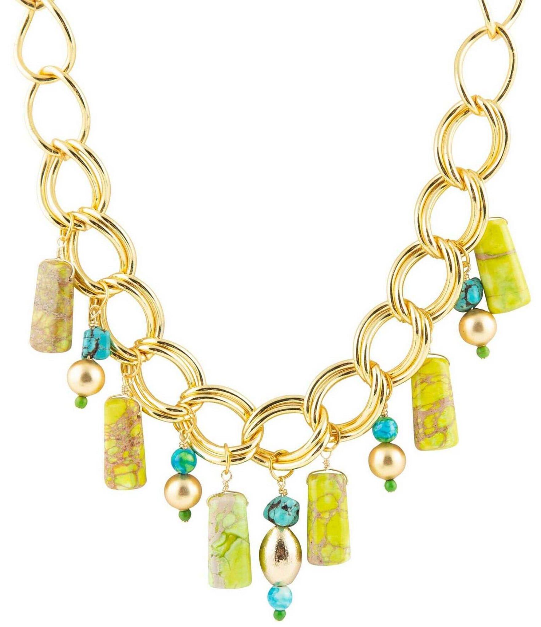 Barse Genuine Stone Charm Statement Necklace