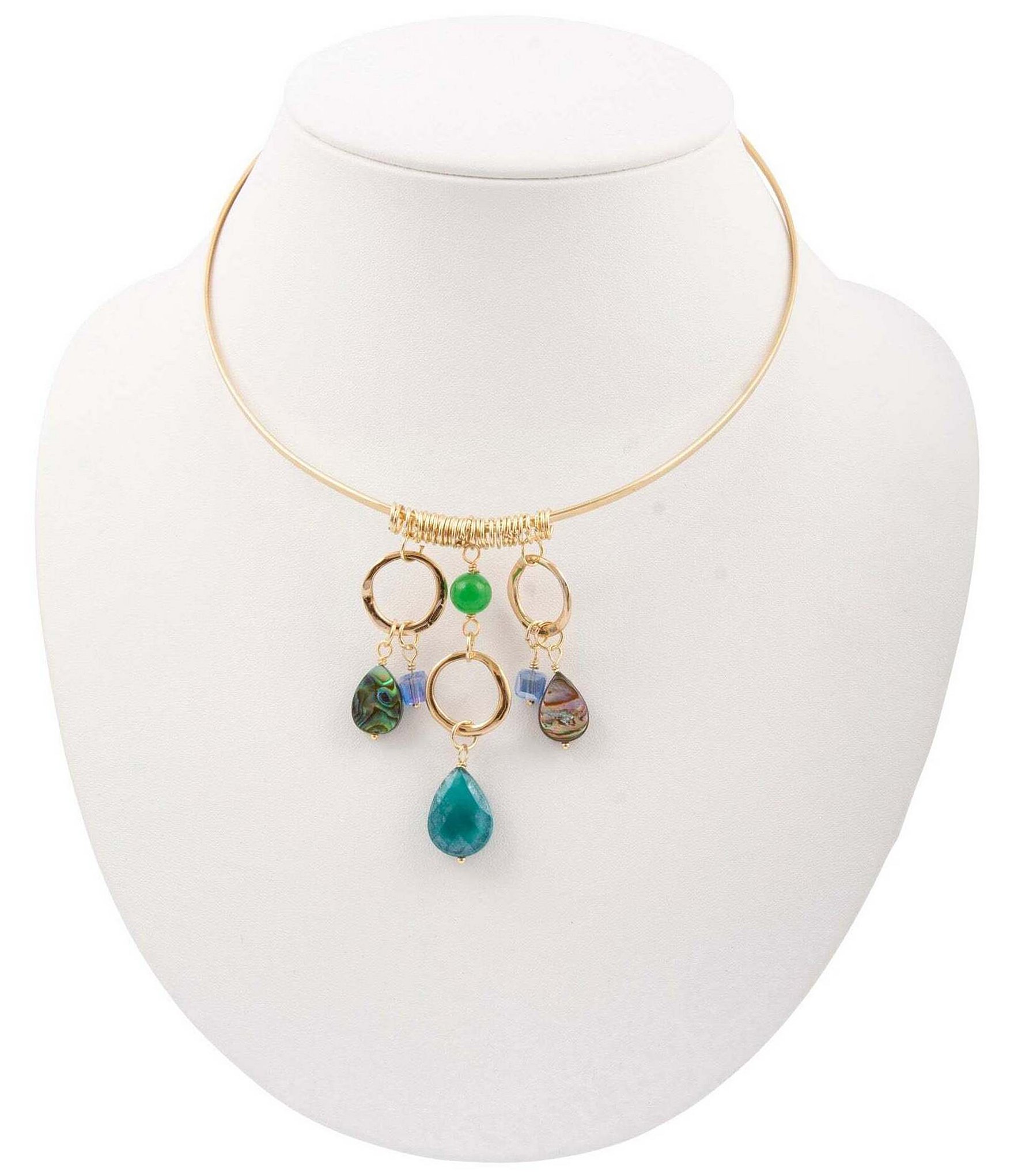 Barse Genuine Stone Charmed Drops Collar Statement Necklace