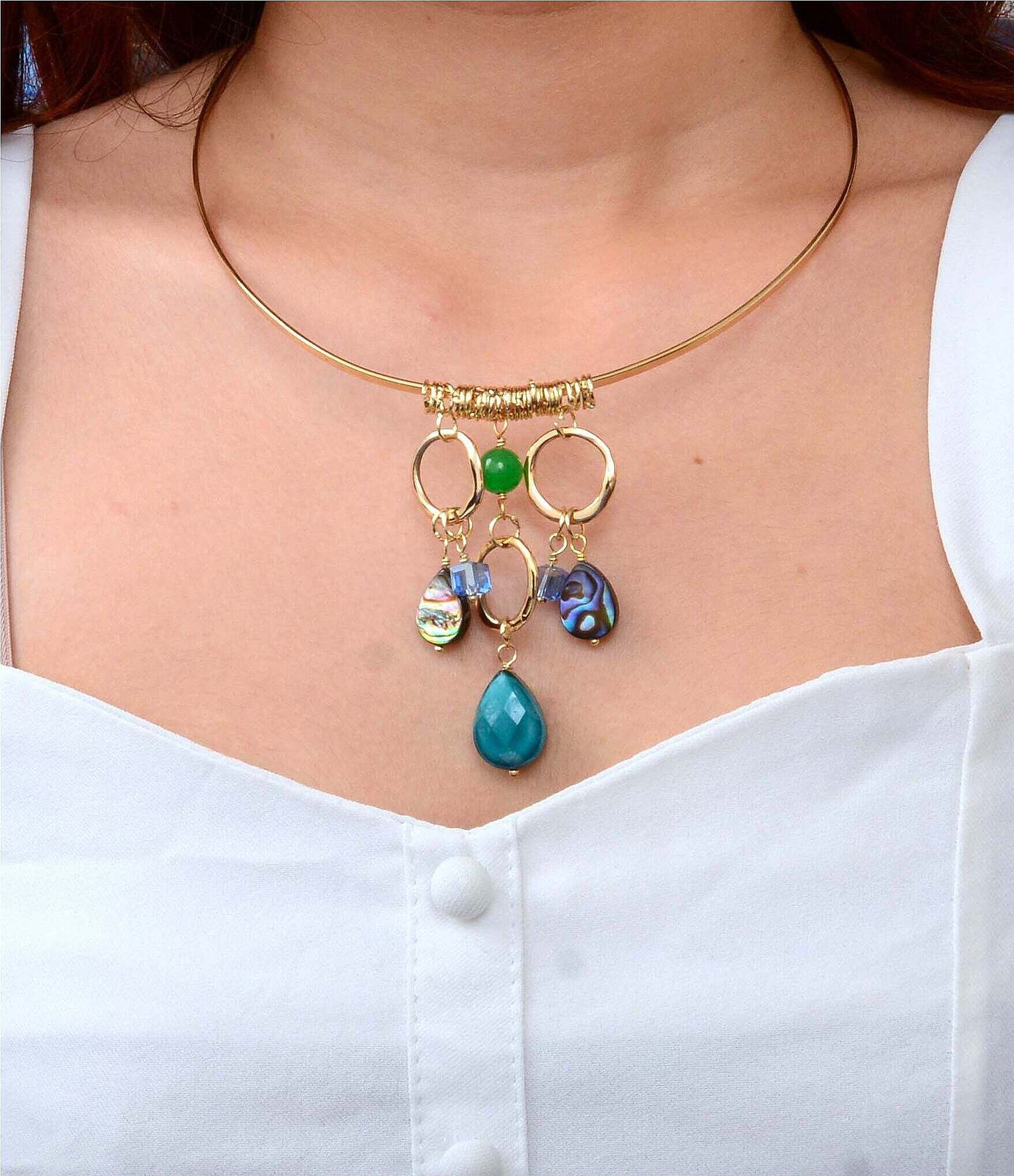 Barse Genuine Stone Charmed Drops Collar Statement Necklace