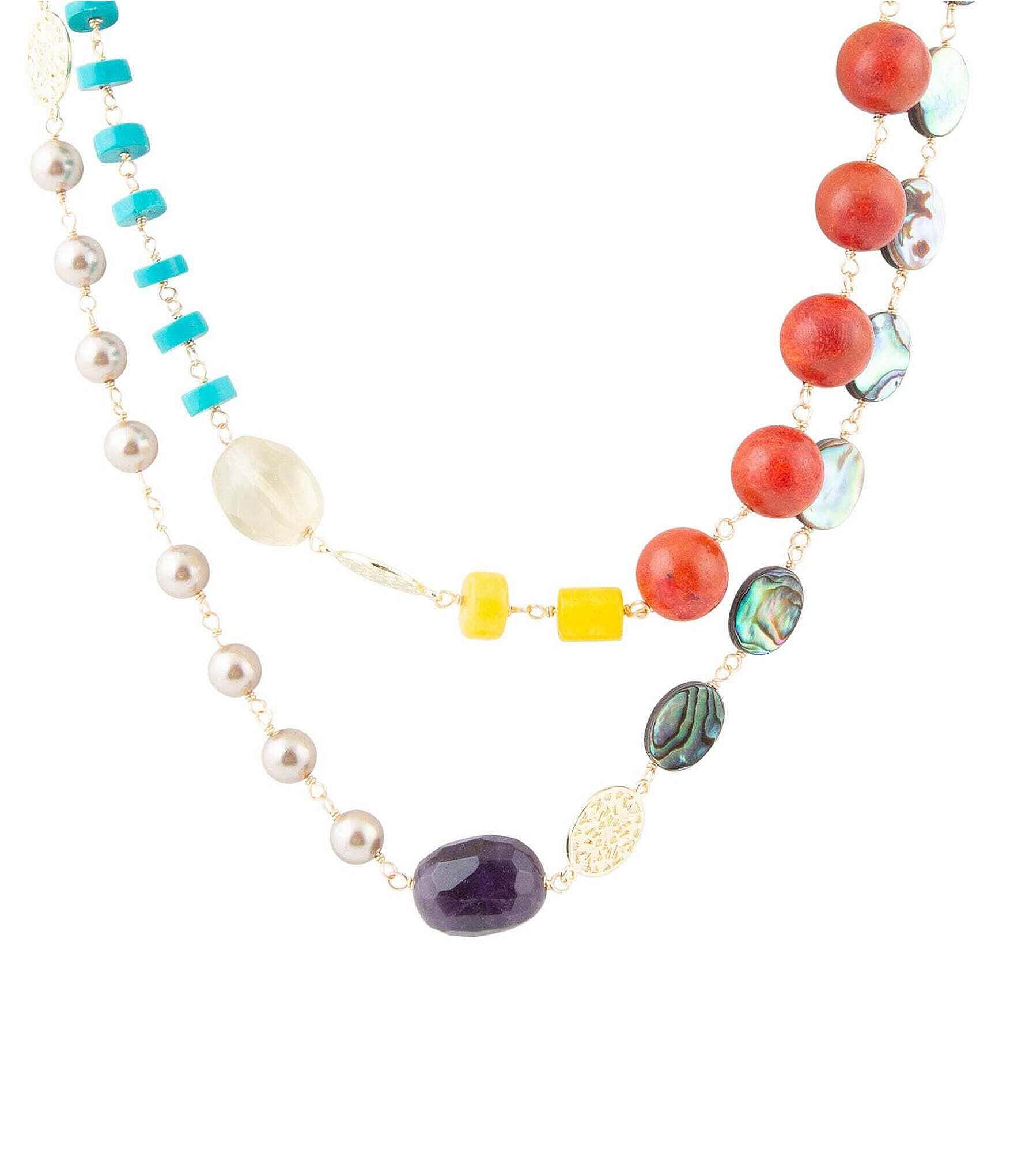 Barse Genuine Stone Kaleidoscope Long Strand Necklace