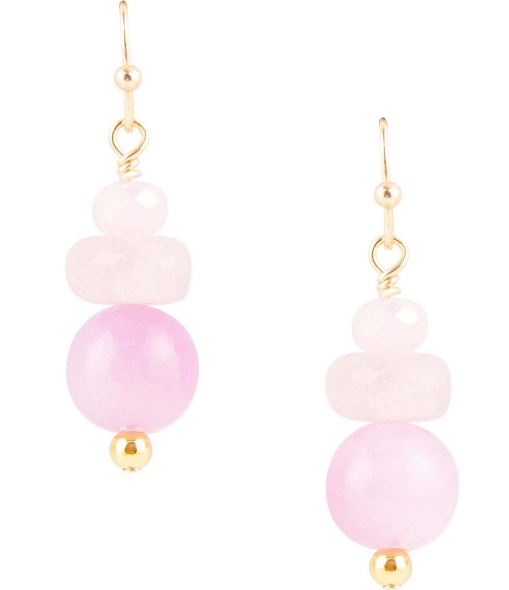 Barse Genuine Stone Lilac Jade Drop Earrings