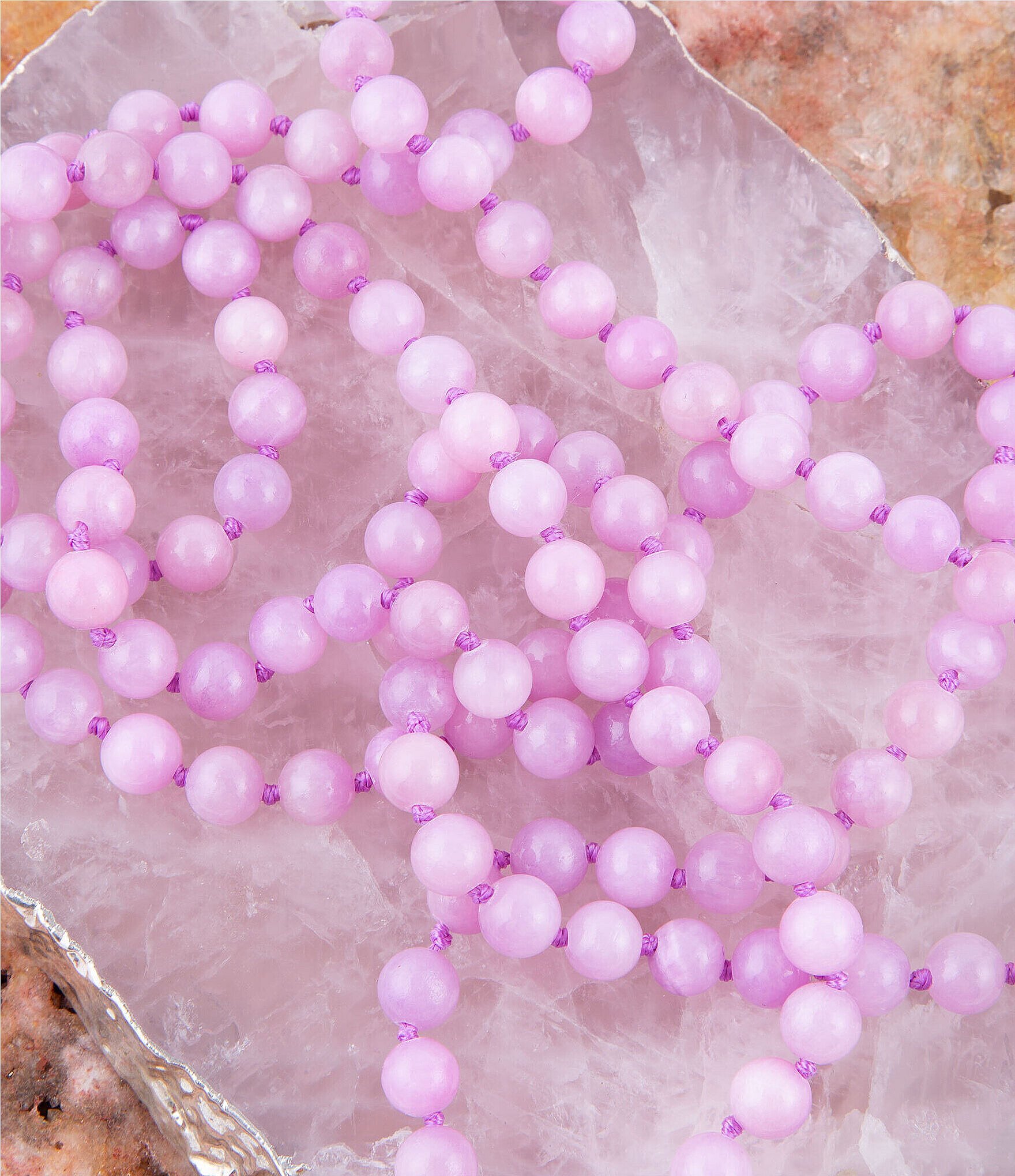 Barse Genuine Stone Lilac Jade Long Endless Multi Strand Necklace