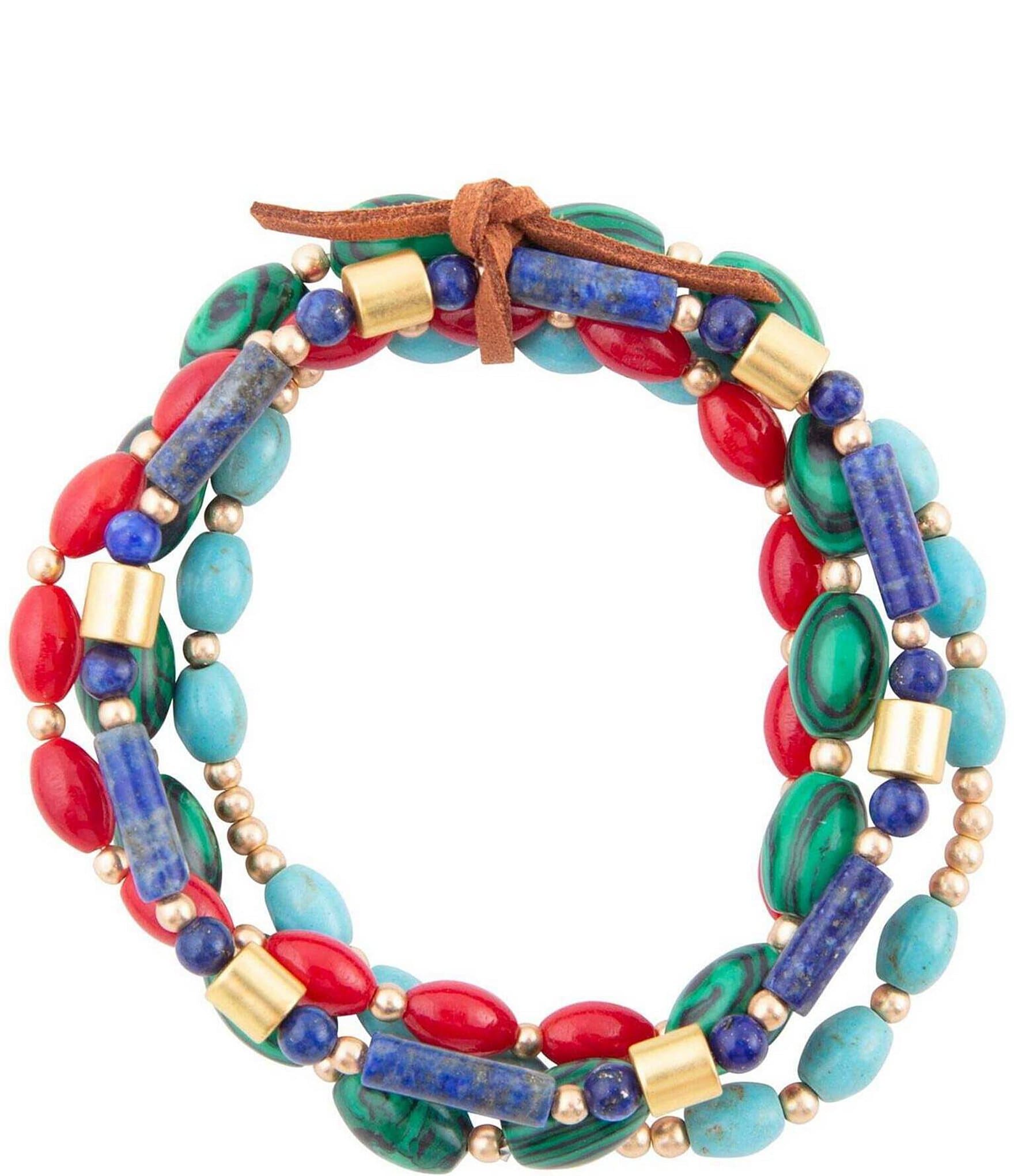 Barse Genuine Stone Multi Color Stretch Bracelet Set