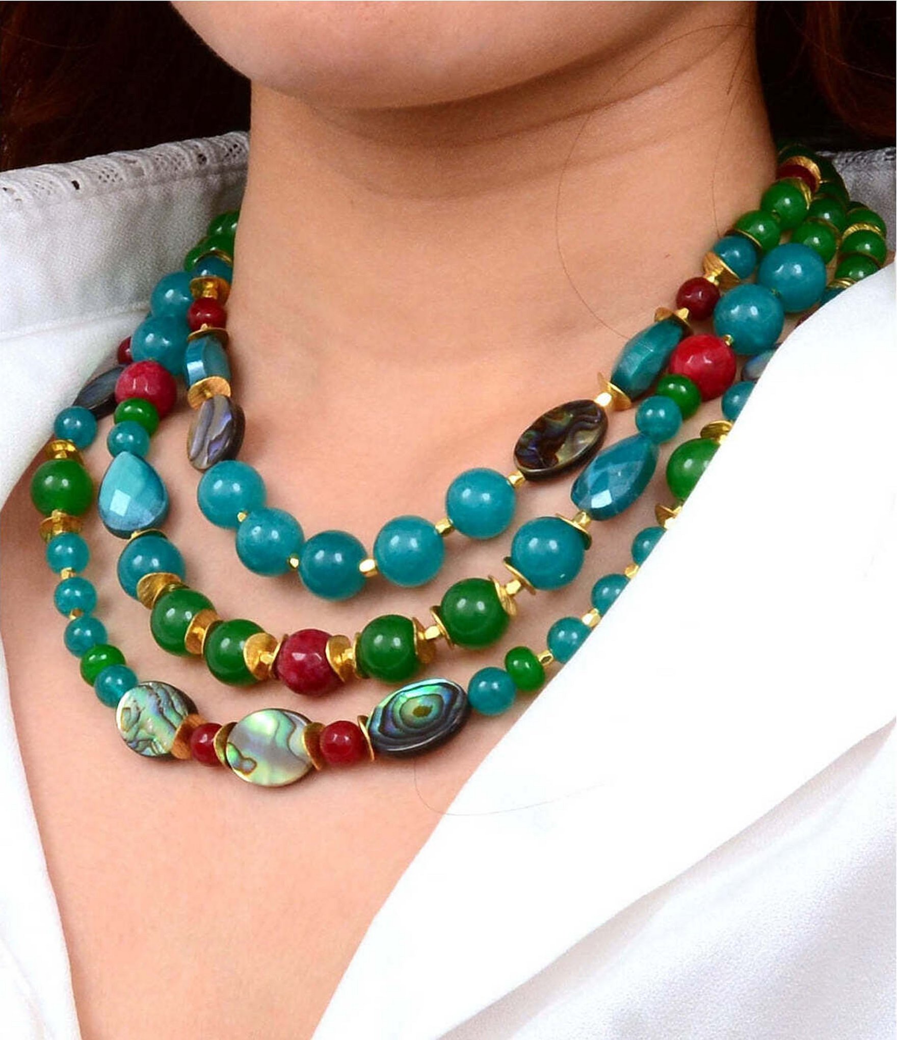 Barse Bejeweled Genuine Stone Layered Statement Necklace